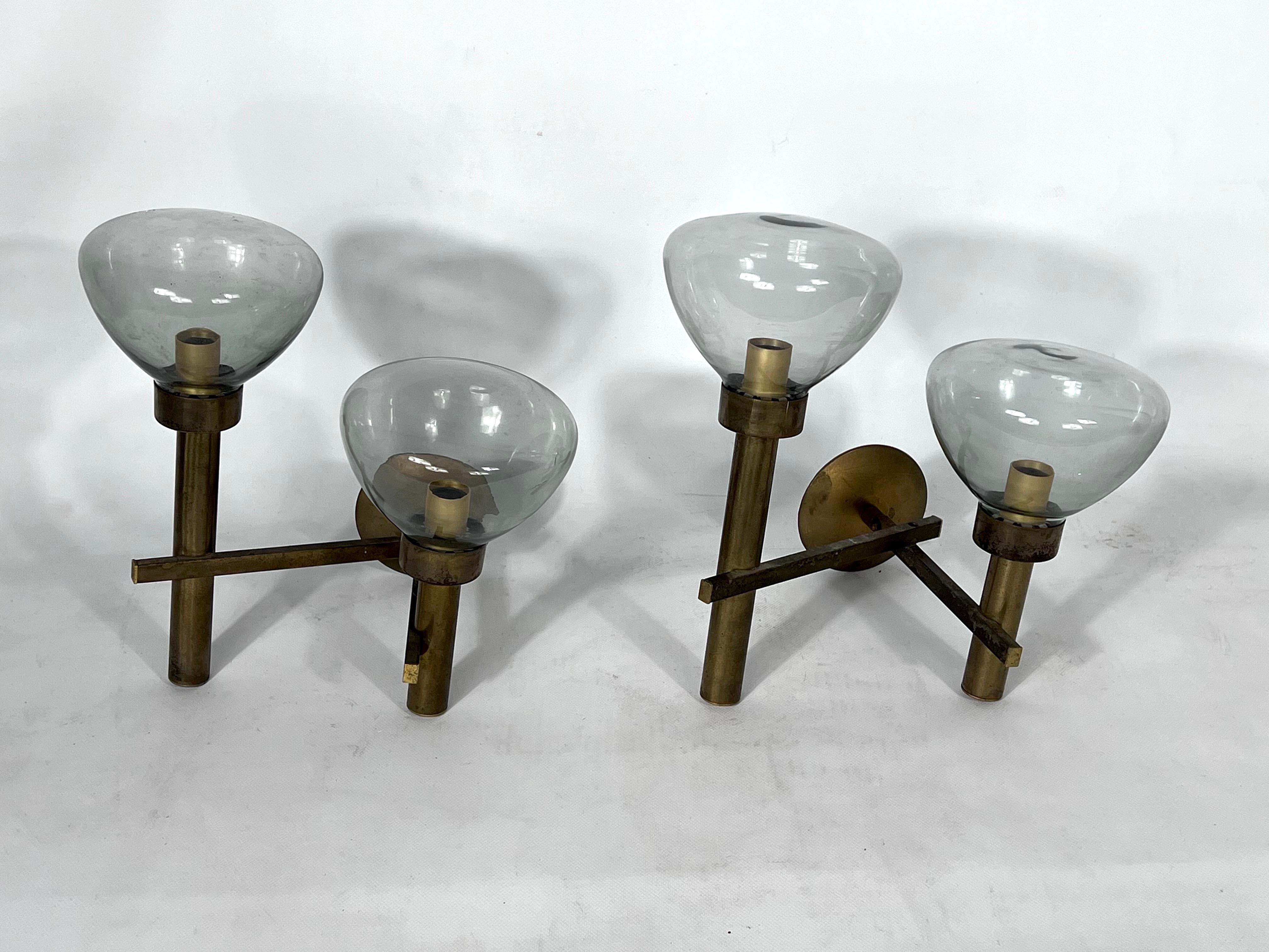 Large Pair of Brass and Glass Sconces by Sciolari, Italian Modern from 70s In Good Condition In Catania, CT
