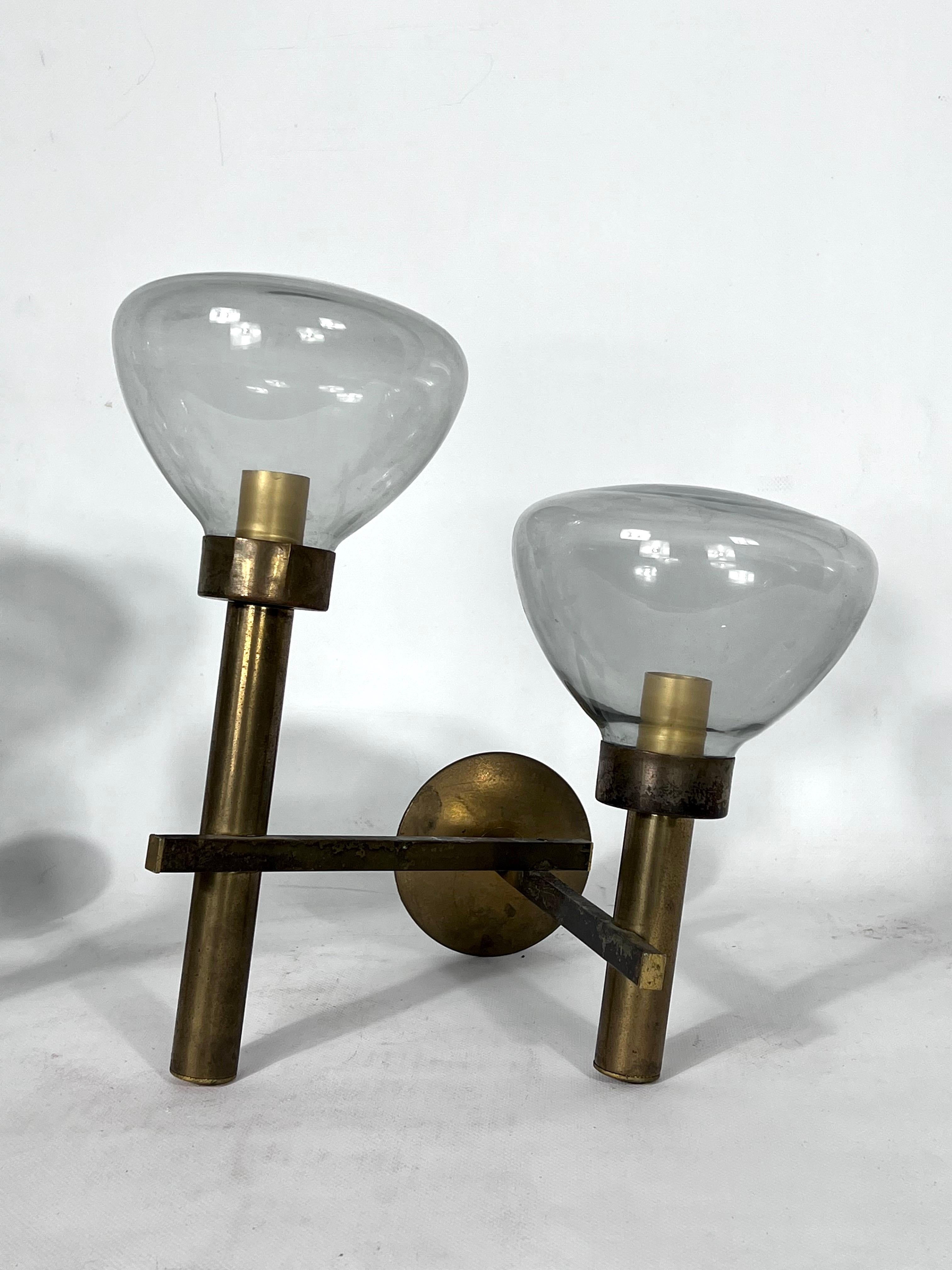 20th Century Large Pair of Brass and Glass Sconces by Sciolari, Italian Modern from 70s