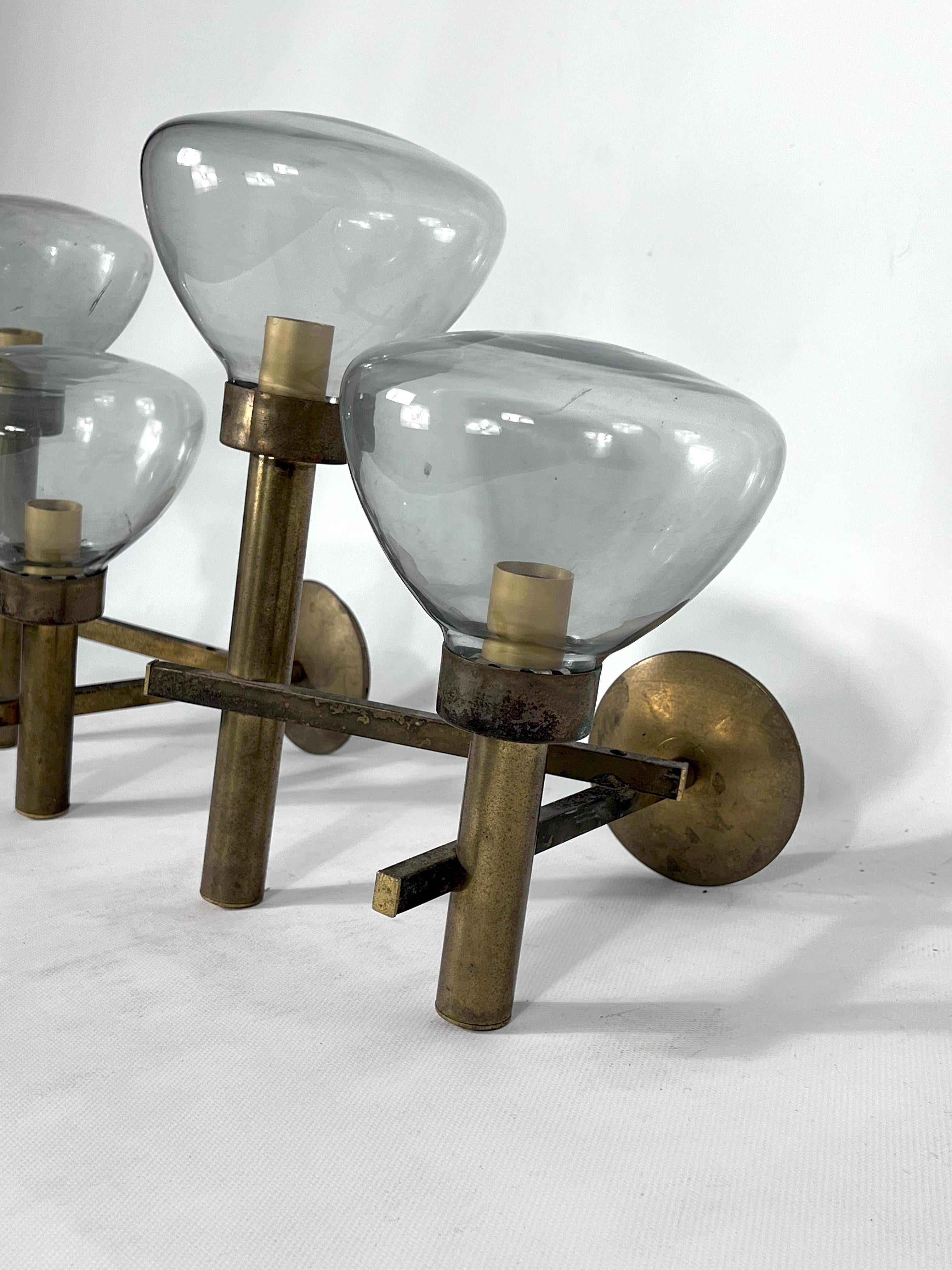 Large Pair of Brass and Glass Sconces by Sciolari, Italian Modern from 70s 2