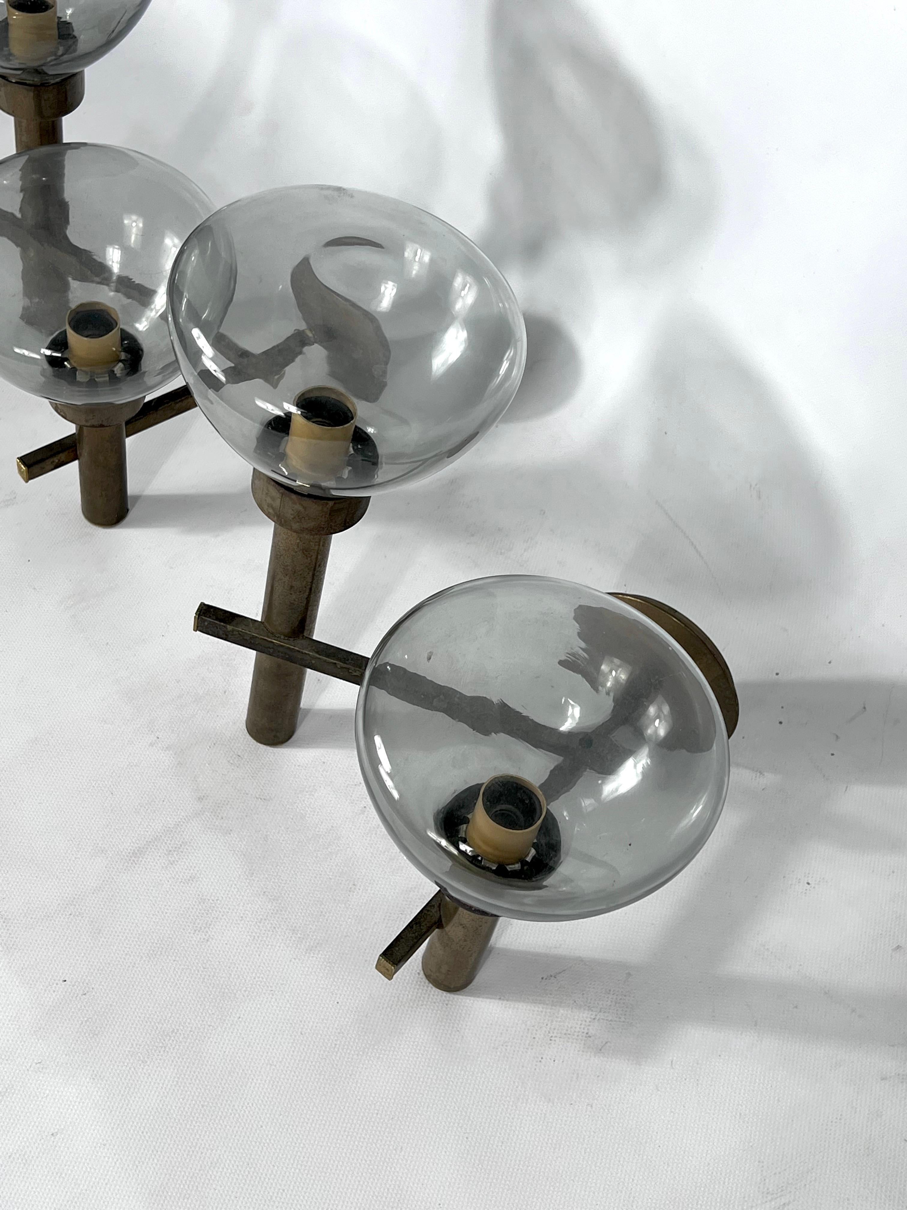 Large Pair of Brass and Glass Sconces by Sciolari, Italian Modern from 70s 3