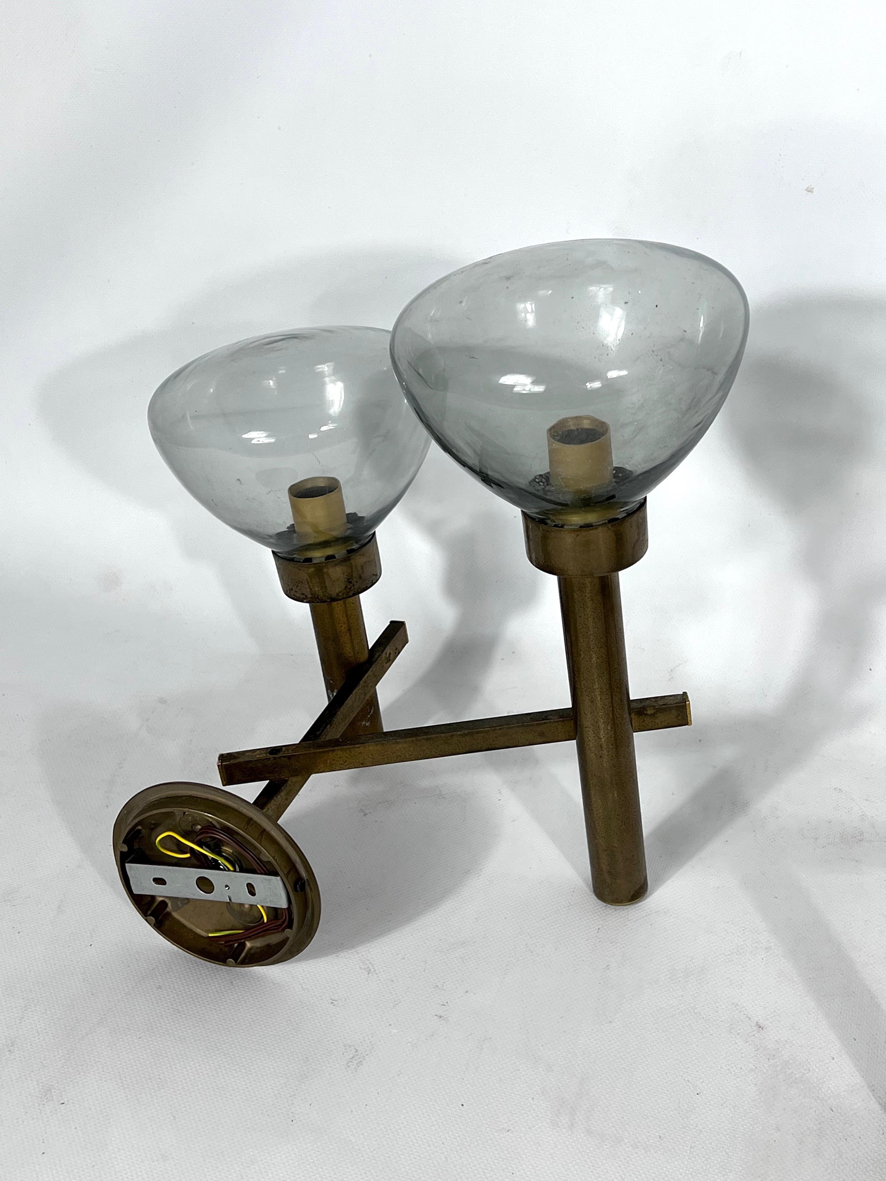 Large Pair of Brass and Glass Sconces by Sciolari, Italian Modern from 70s 4