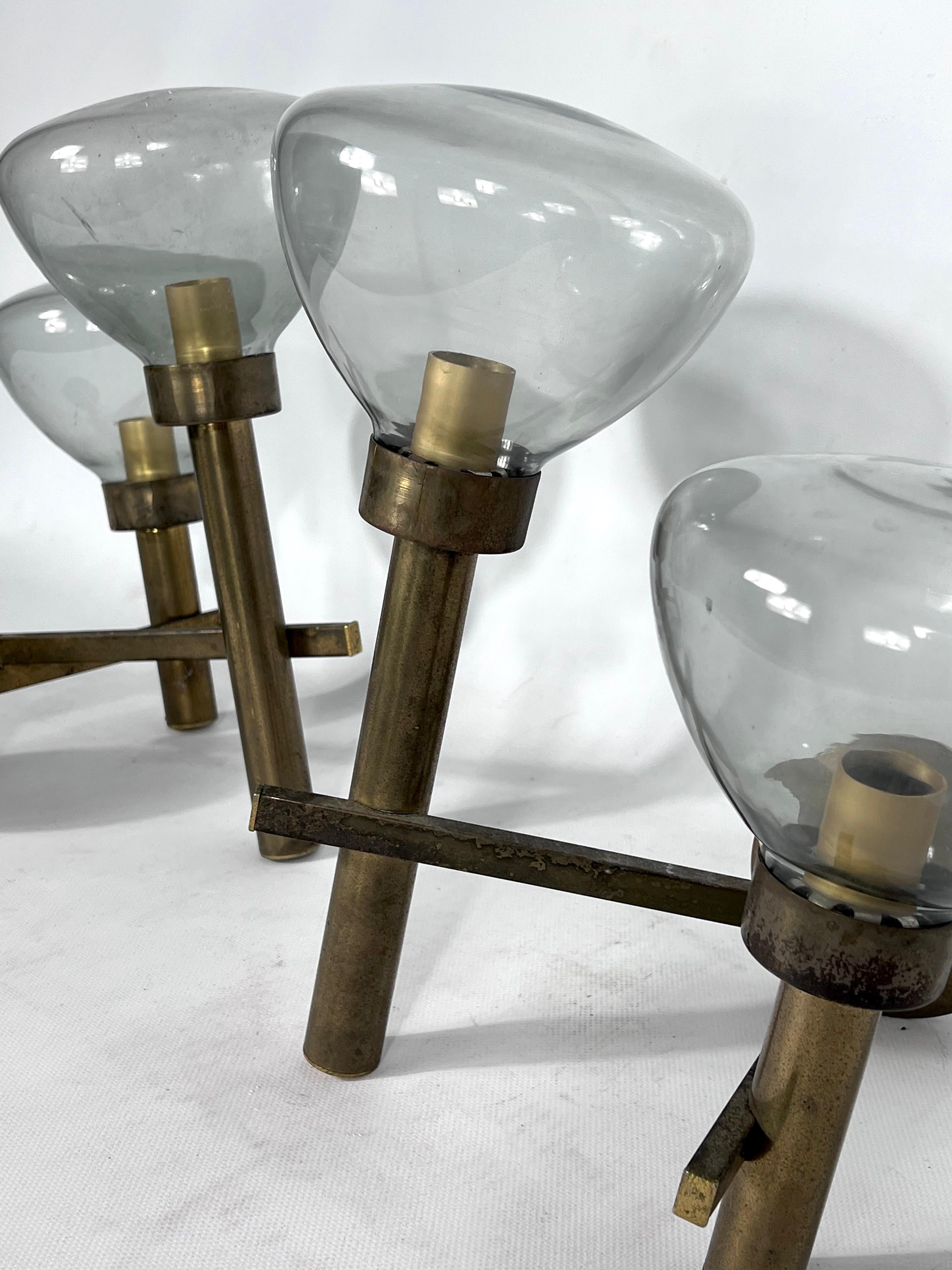 Large Pair of Brass and Glass Sconces by Sciolari, Italian Modern from 70s 5