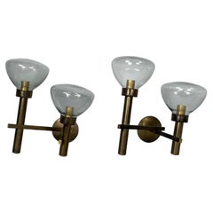 Large Pair of Brass and Glass Sconces by Sciolari, Italian Modern from 70s