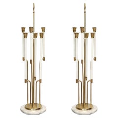Large Pair of Brass and Marble Table Lamps