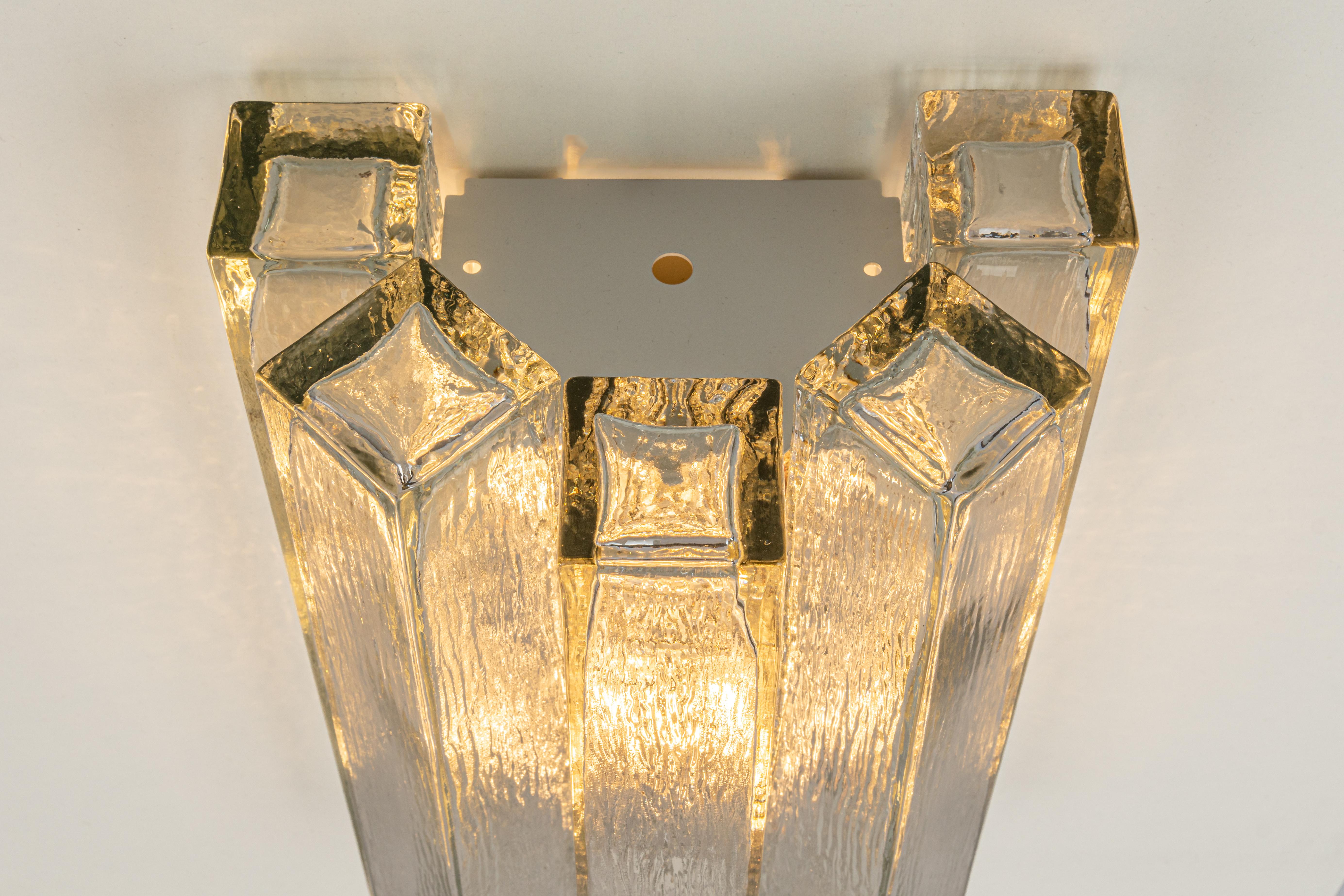 Large Pair of Brass and murano Glass Wall Sconces by Doria, Germany, 1960s For Sale 4