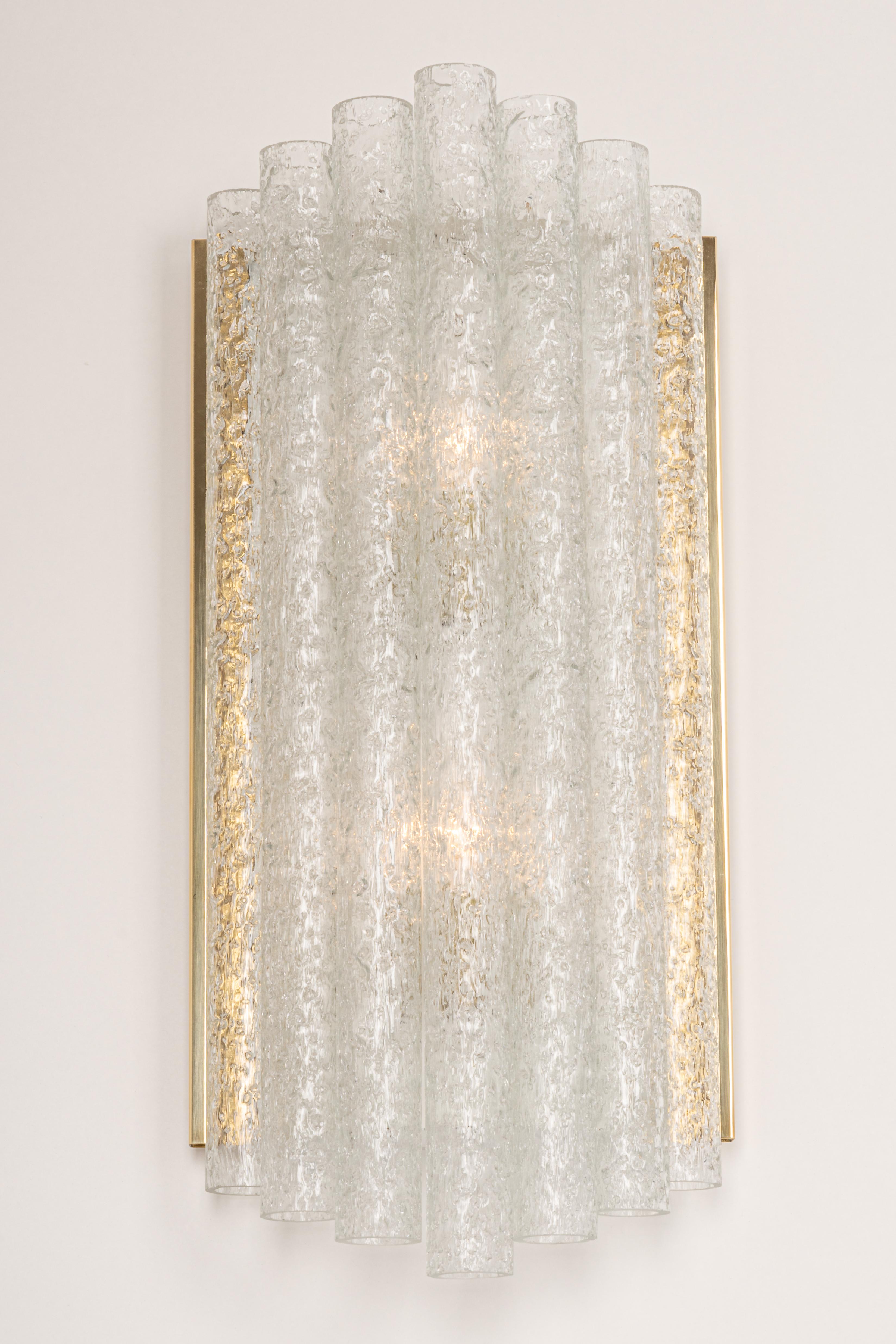 Large Pair of Brass and murano Glass Wall Sconces by Doria, Germany, 1960s 7