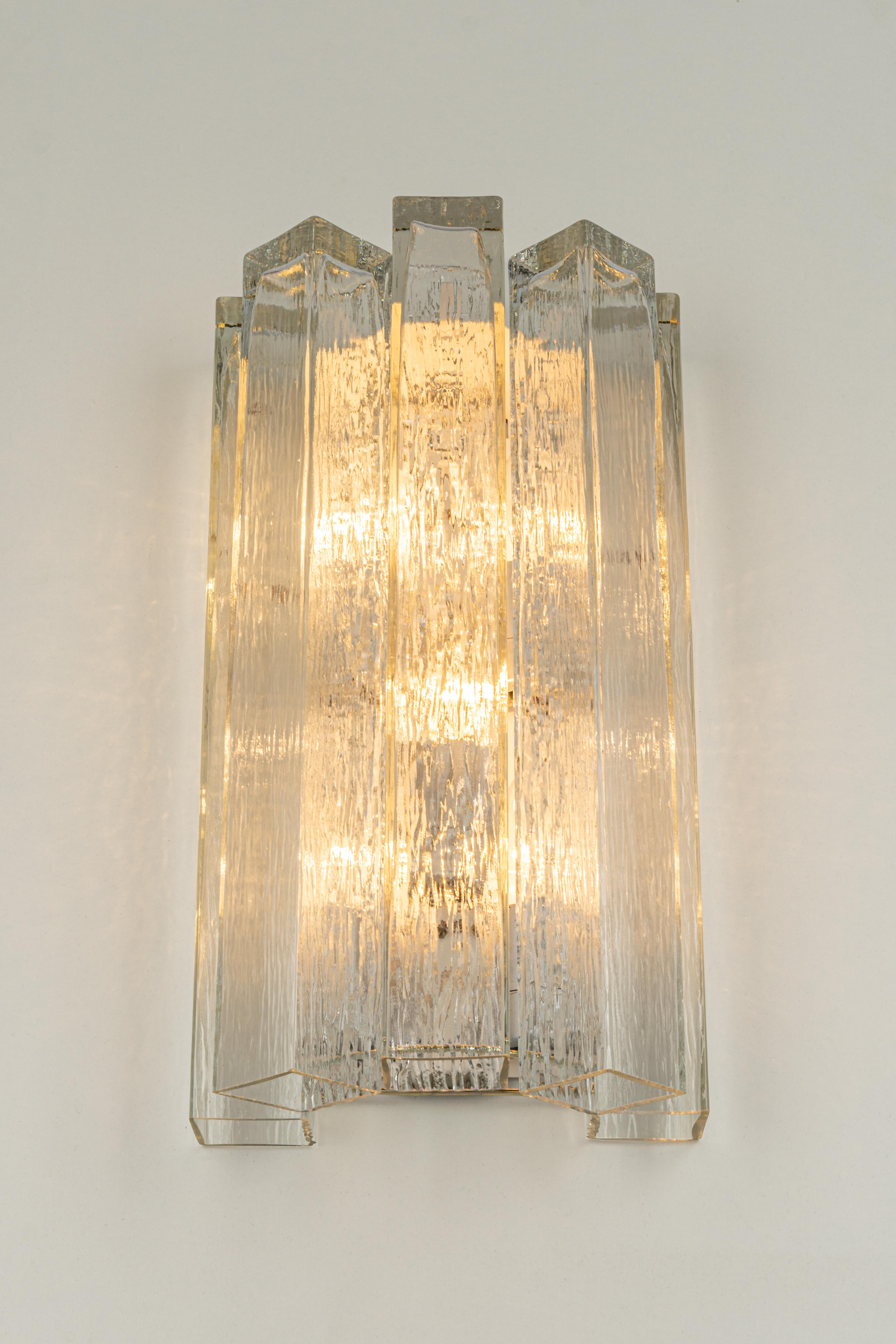 Large Pair of Brass and murano Glass Wall Sconces by Doria, Germany, 1960s For Sale 2