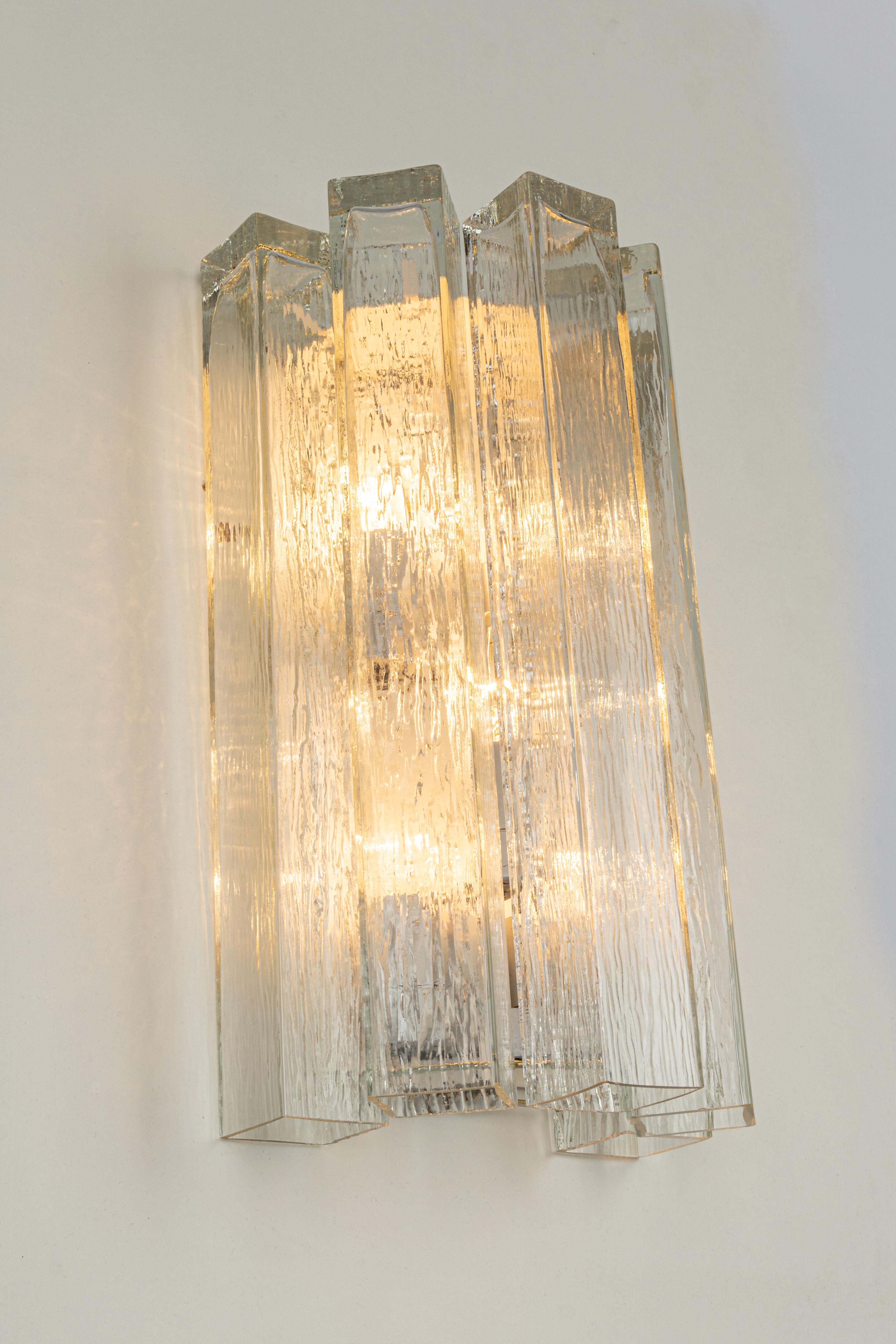 Large Pair of Brass and murano Glass Wall Sconces by Doria, Germany, 1960s For Sale 3