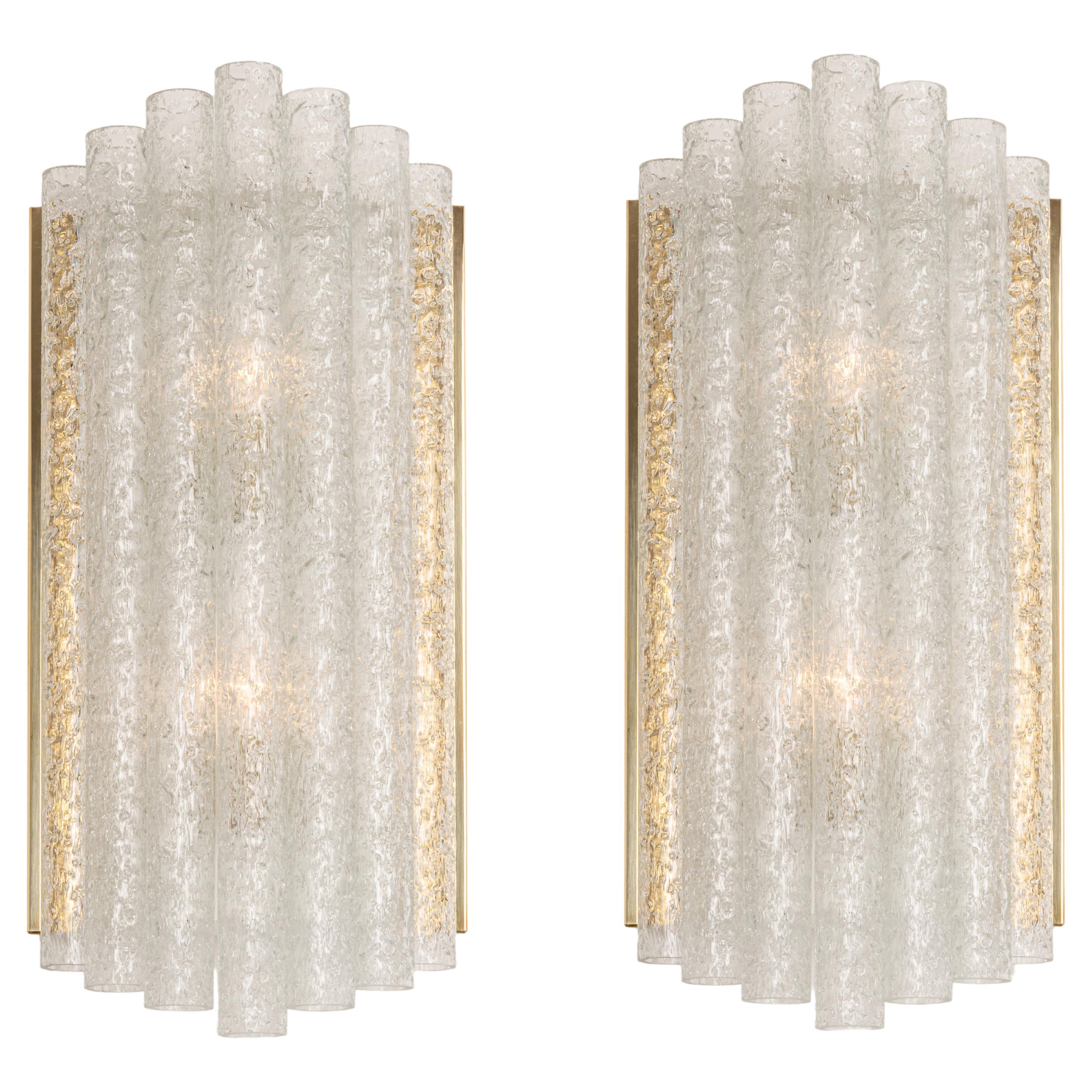 Large Pair of Brass and murano Glass Wall Sconces by Doria, Germany, 1960s