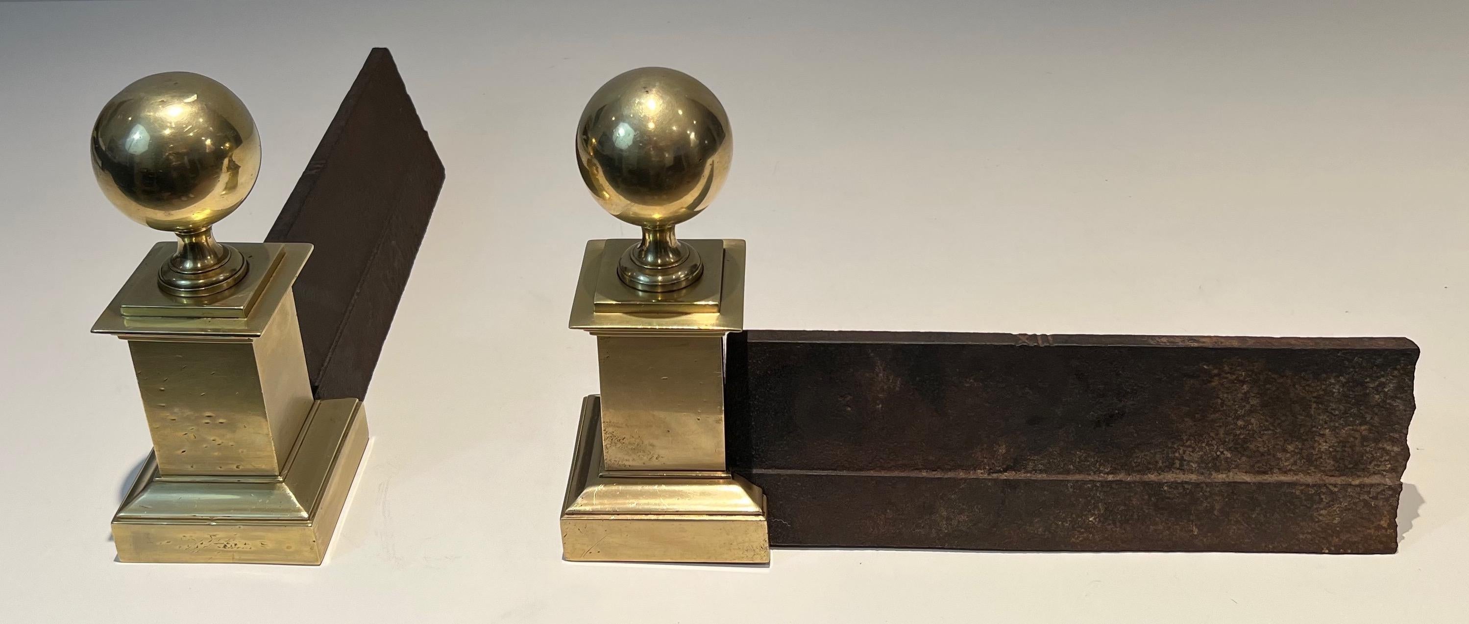 Large Pair of Brass Andirons For Sale 4
