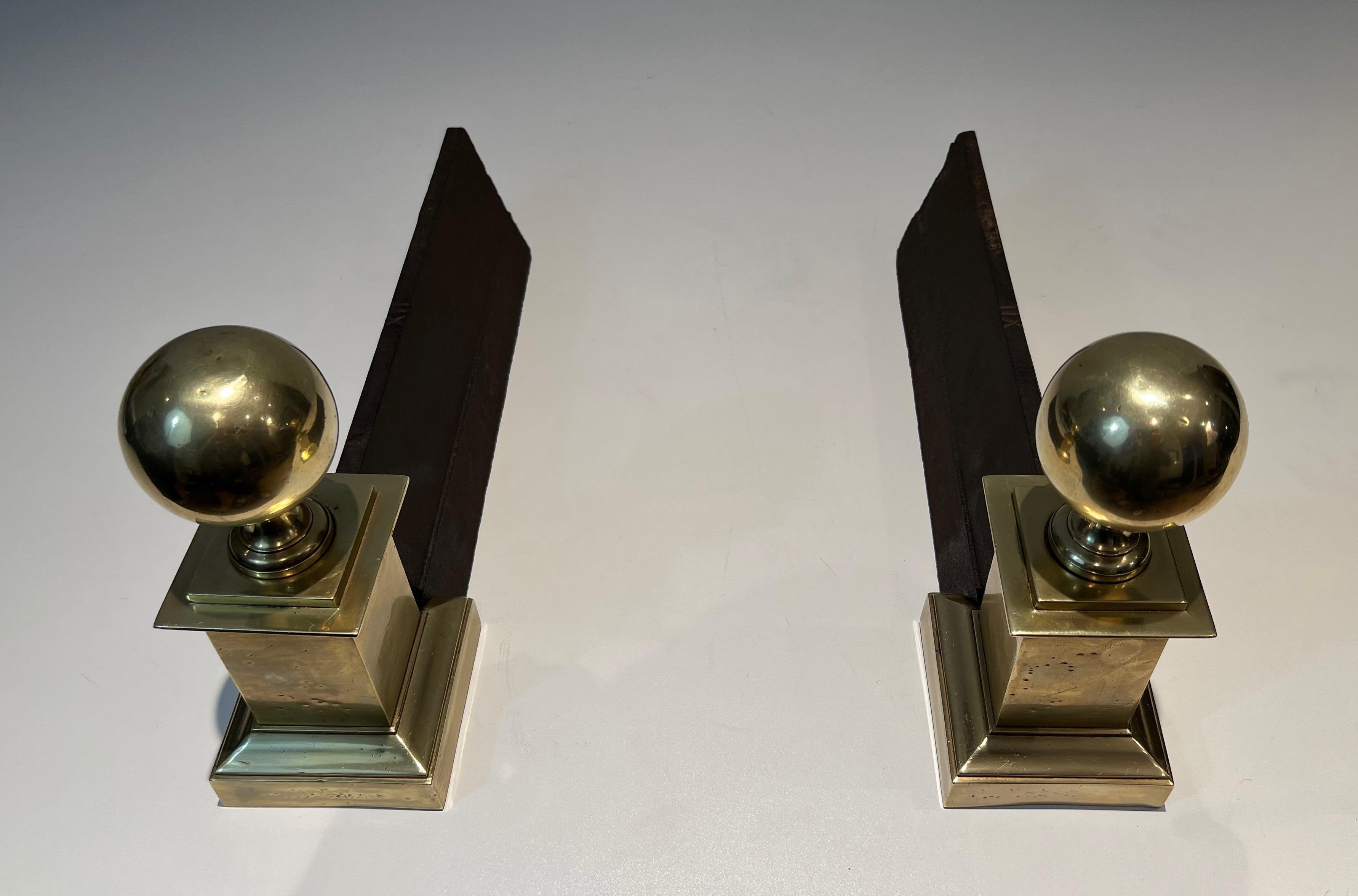 Large Pair of Brass Andirons For Sale 6