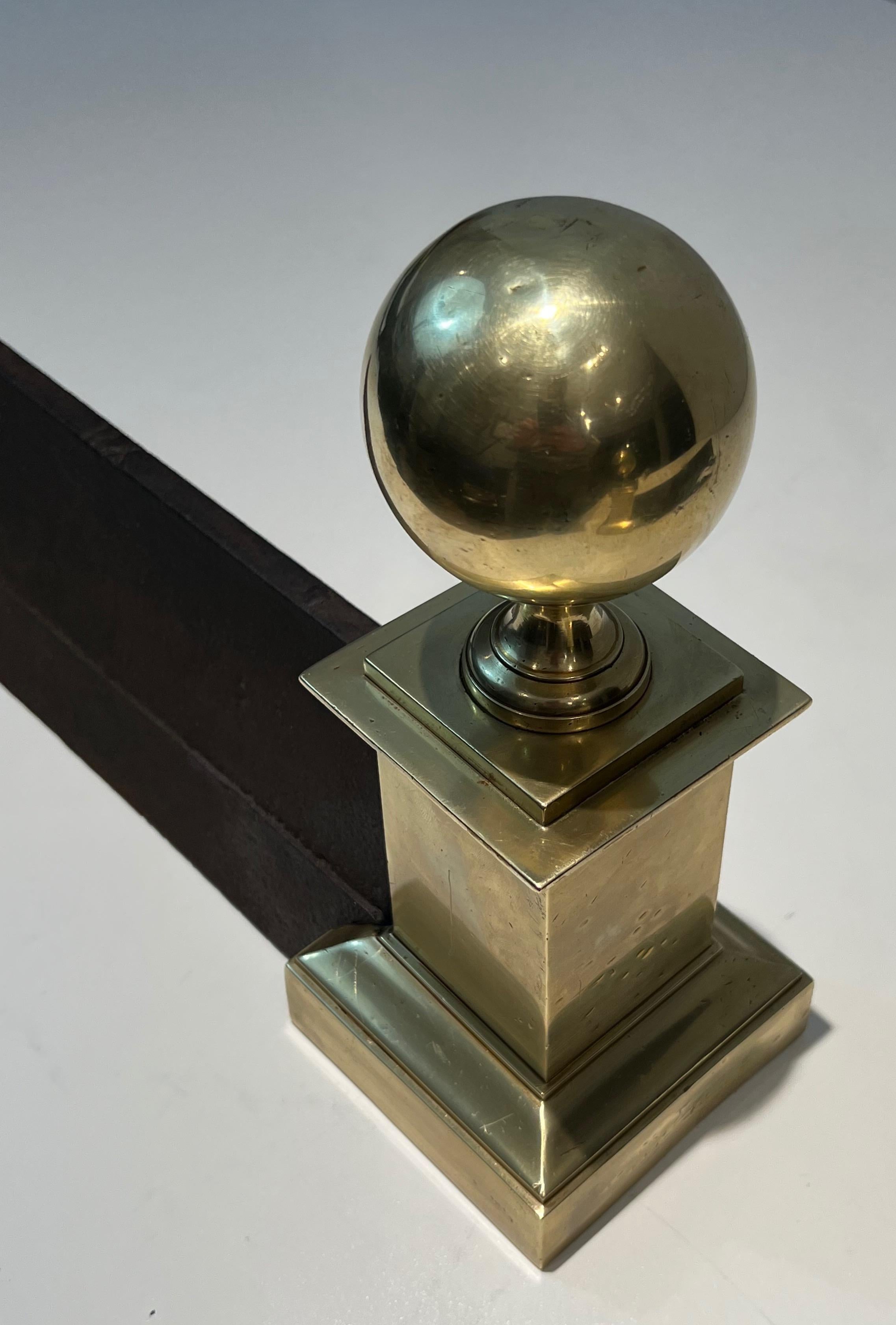 Large Pair of Brass Andirons For Sale 7