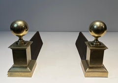 Large Pair of Brass Andirons