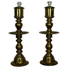 Large Pair of Brass Lamps