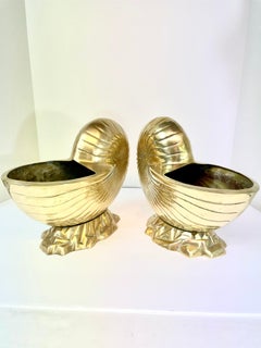 Large Pair of Brass  Seashell Nautilus