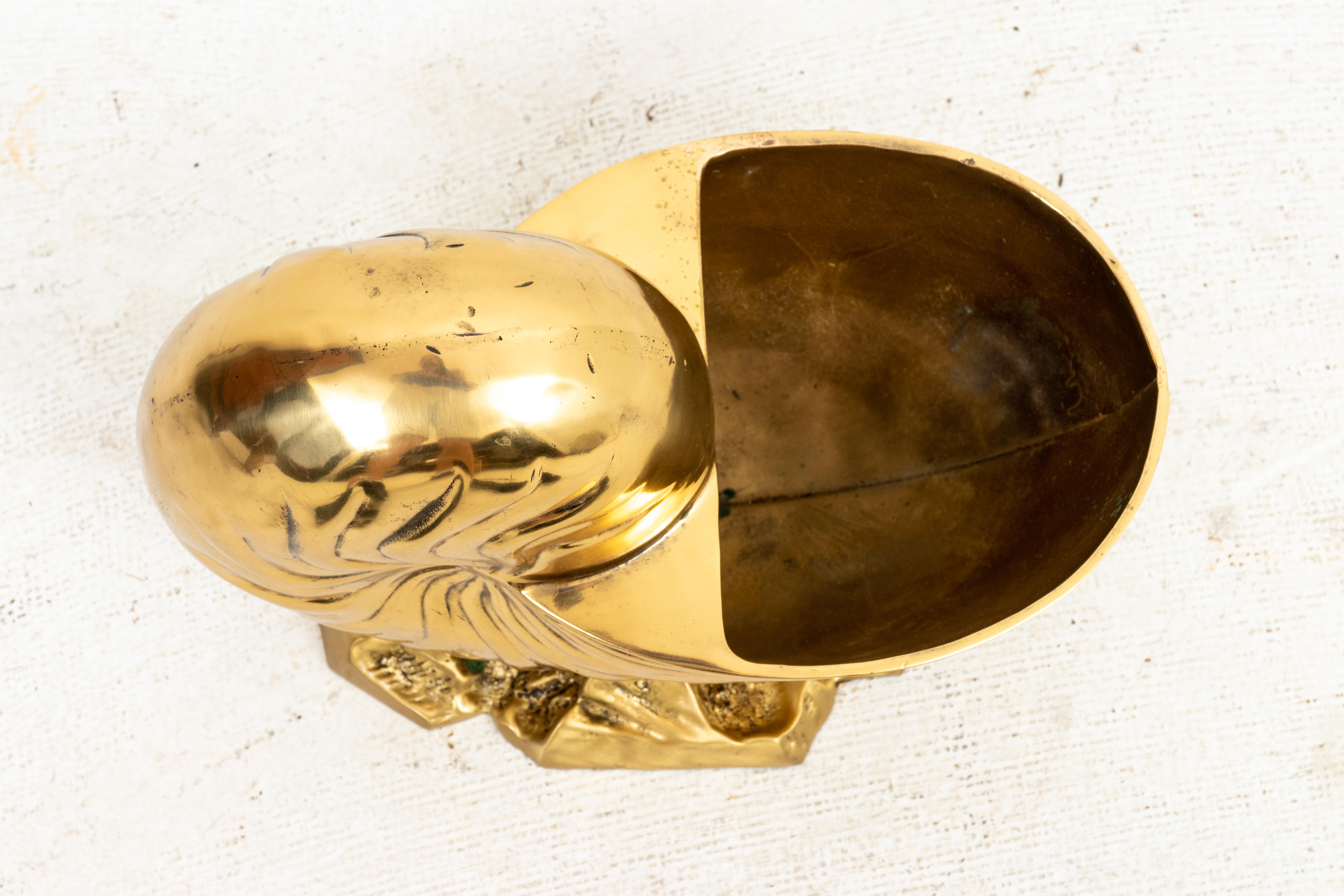 Hollywood Regency Large Pair of Brass  Seashell Nautilus For Sale