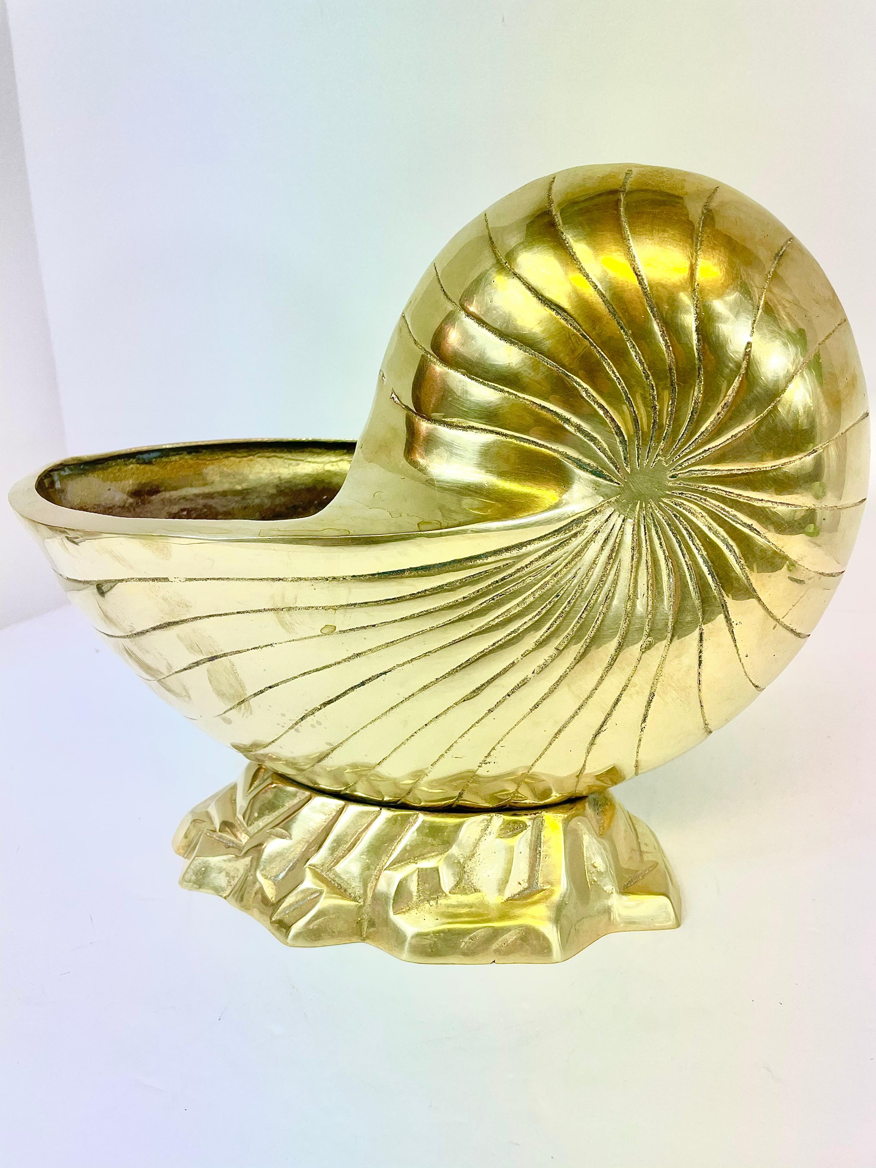 20th Century Large Pair of Brass  Seashell Nautilus For Sale