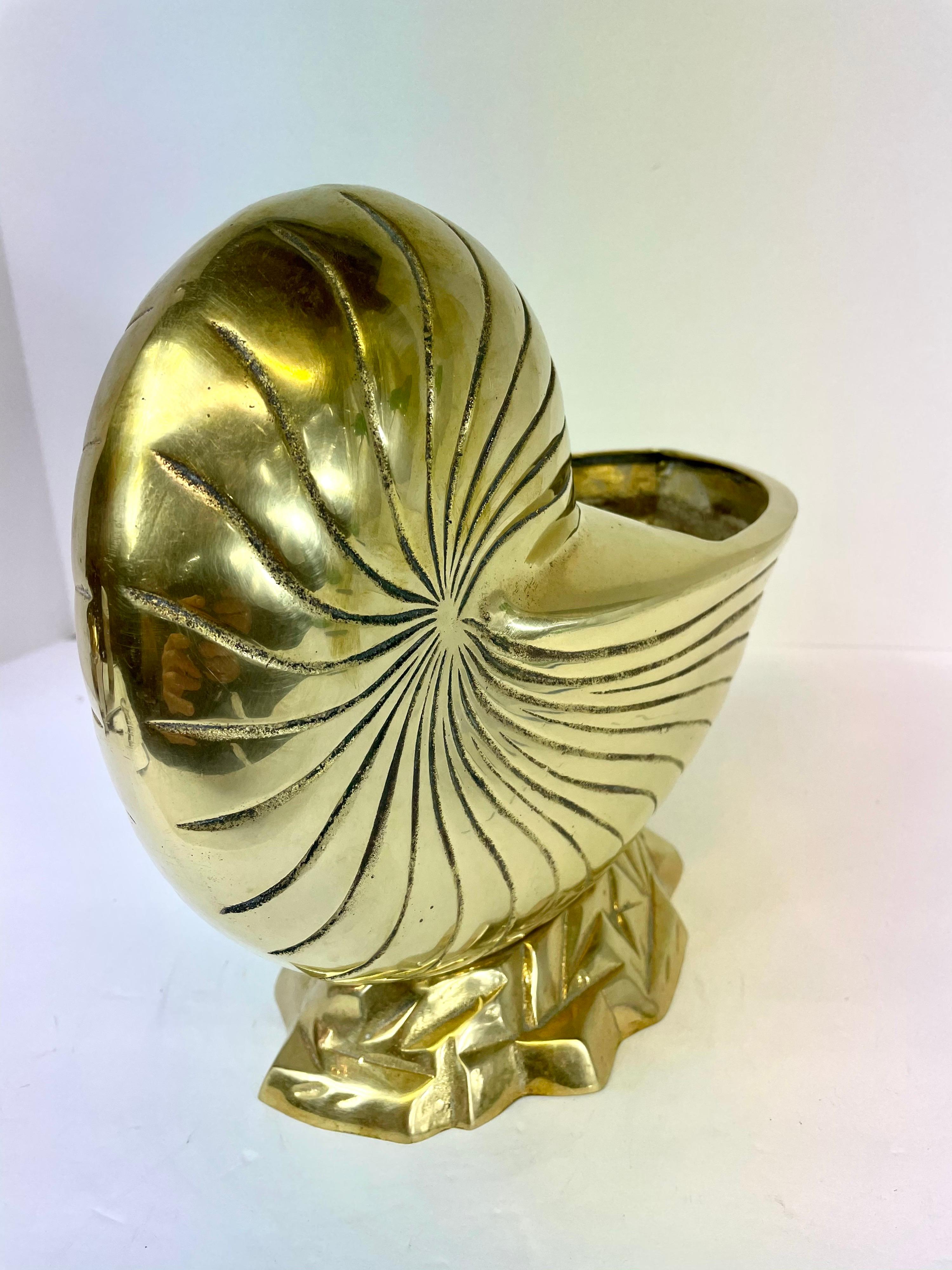 Large Pair of Brass  Seashell Nautilus For Sale 1