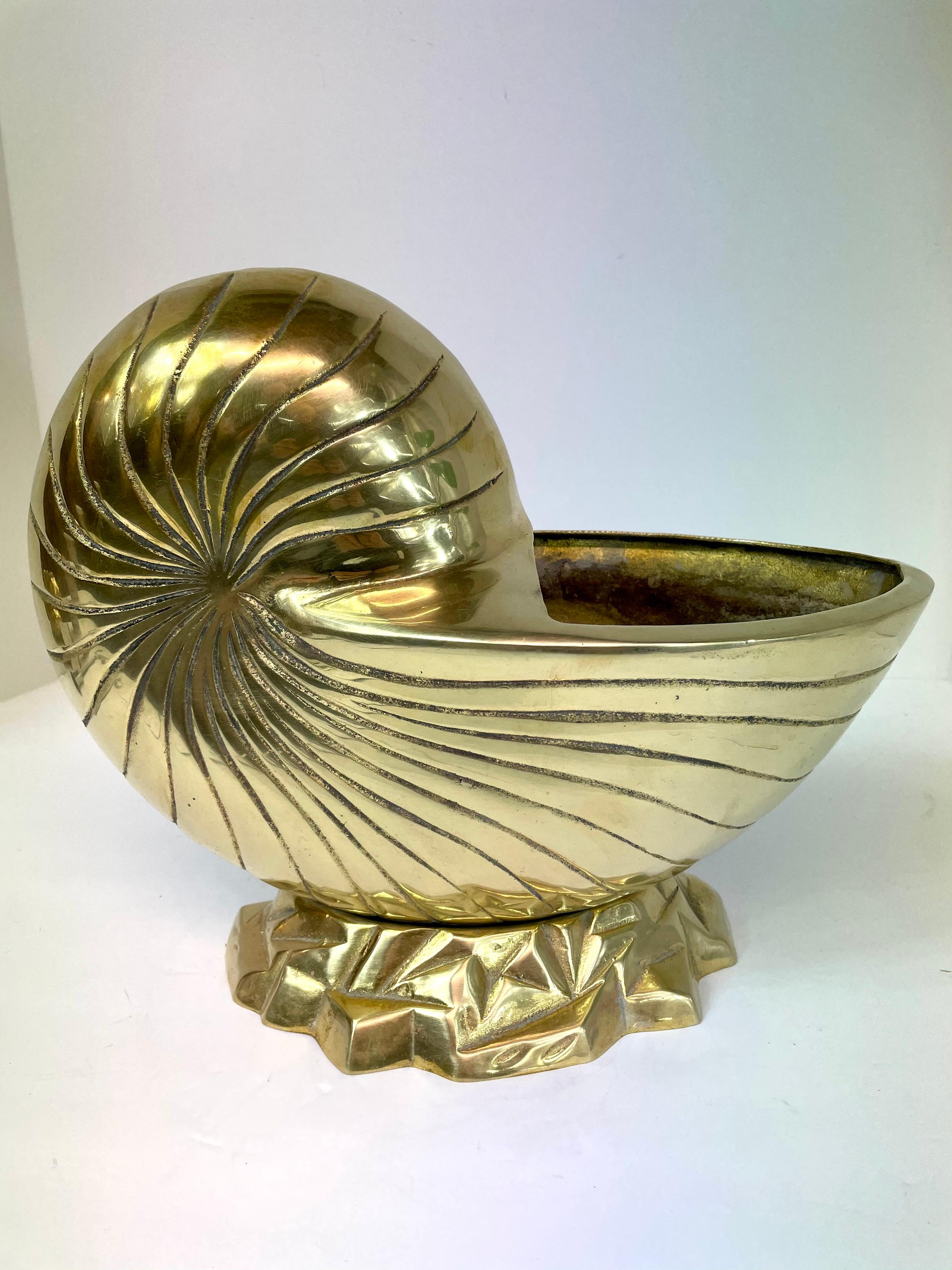 Large Pair of Brass  Seashell Nautilus For Sale 2