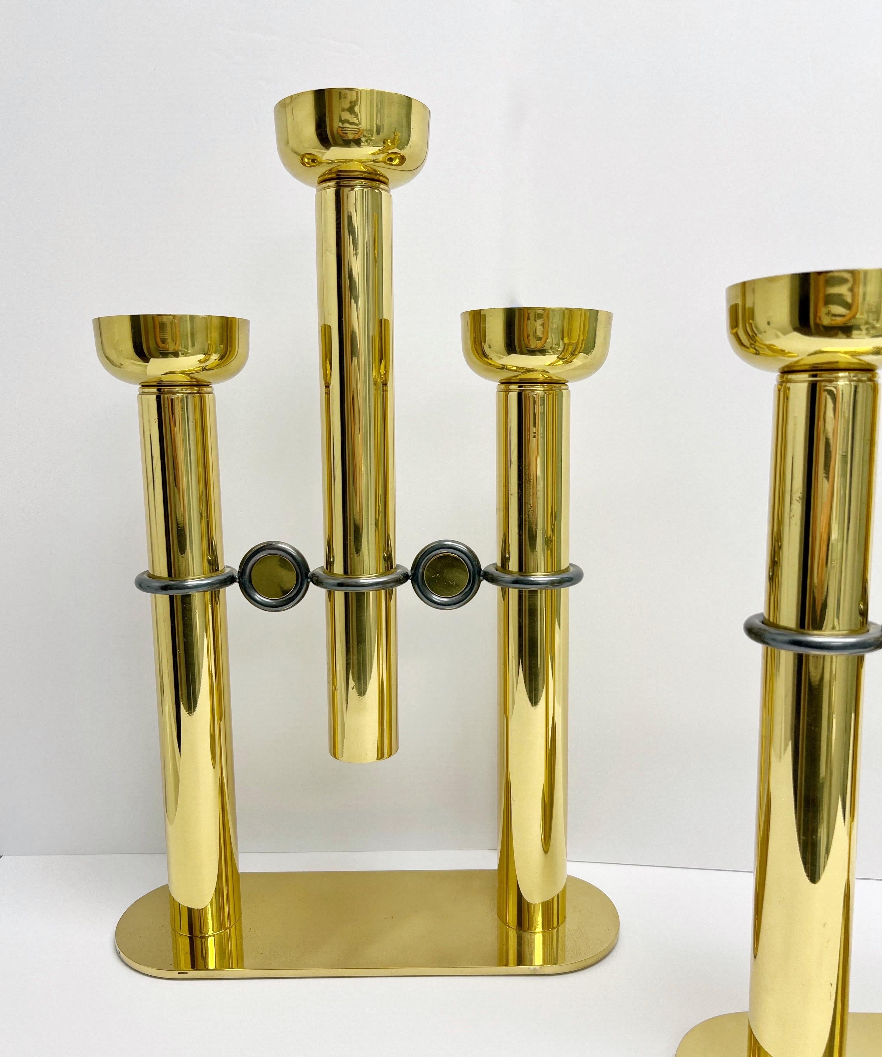 Italian Large Pair of Brass Post Modern  Candelabra by EG Cody 1980s For Sale