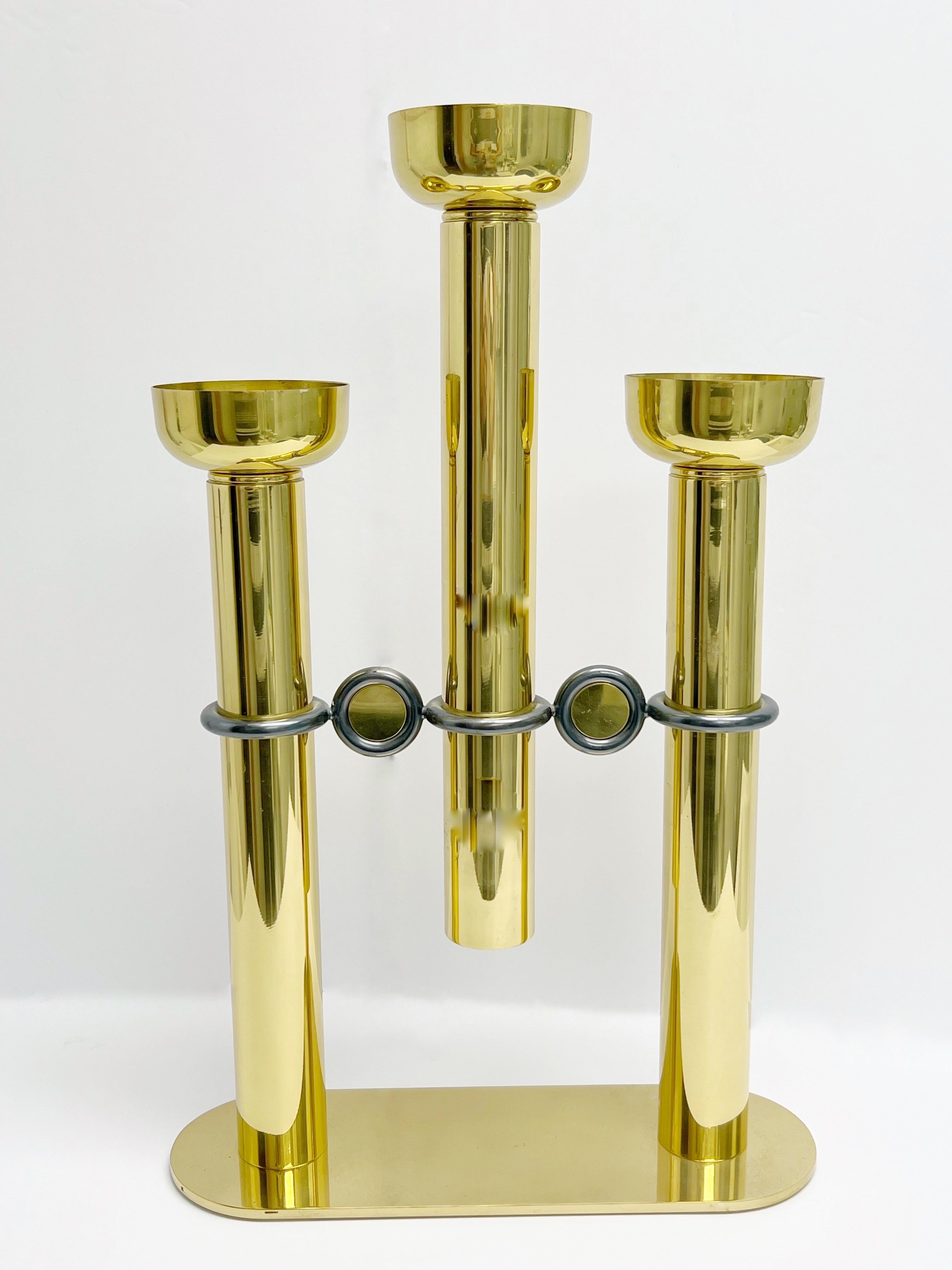 Large Pair of Brass Post Modern  Candelabra by EG Cody 1980s In Good Condition For Sale In Miami, FL