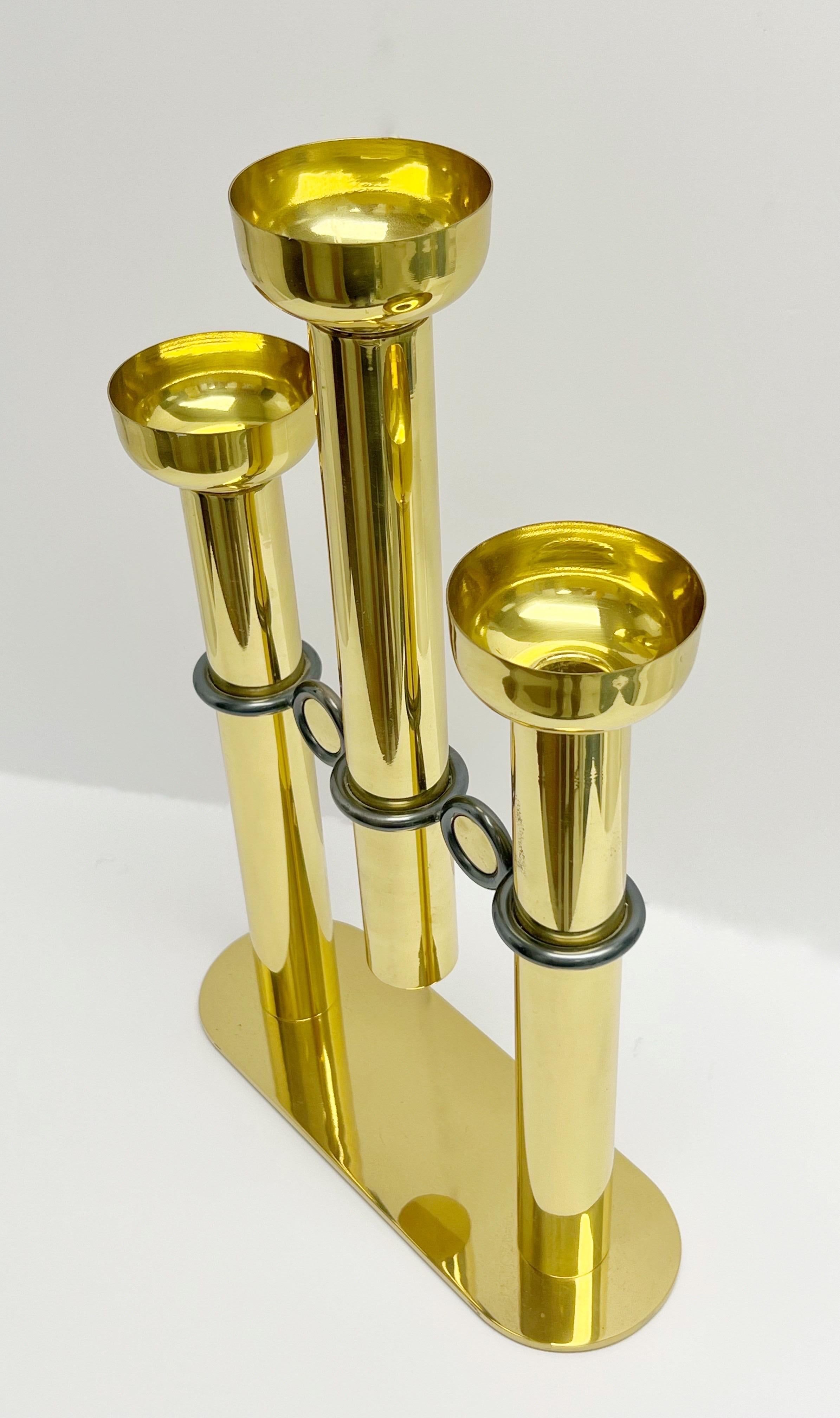 Late 20th Century Large Pair of Brass Post Modern  Candelabra by EG Cody 1980s For Sale