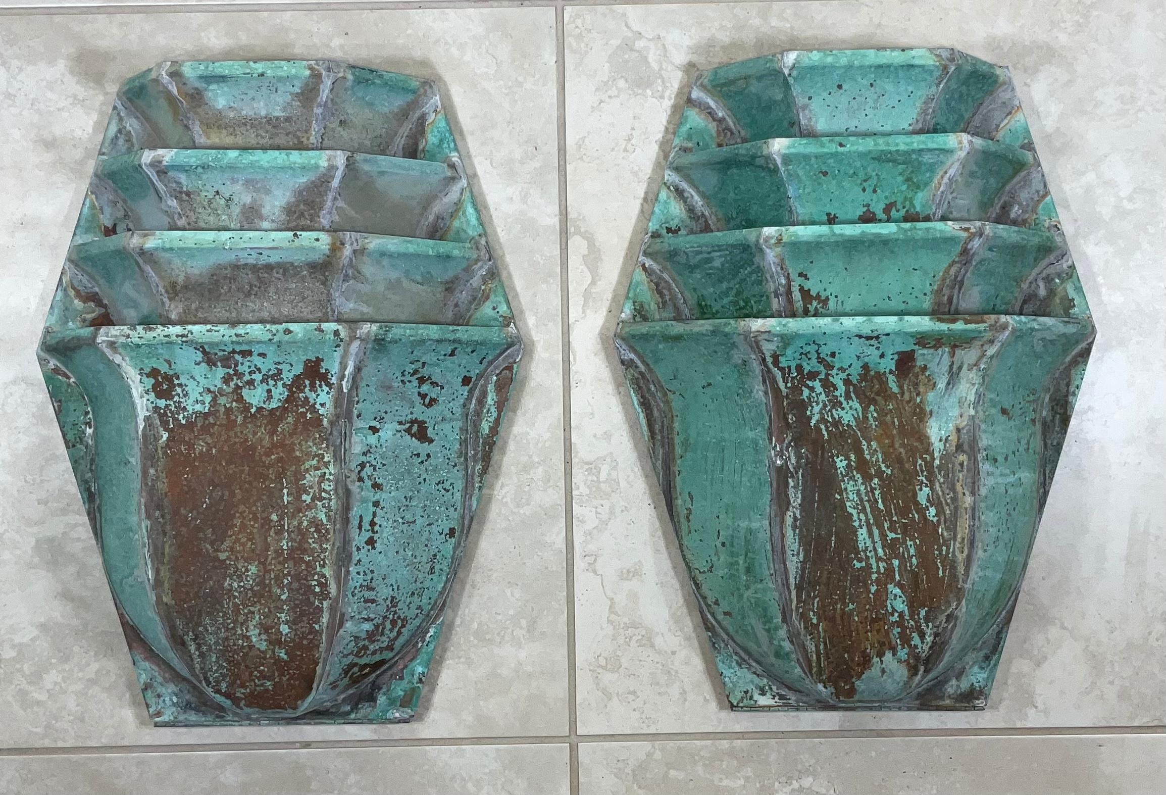 Large Pair of Brass Wall Lantern, Sconces In Good Condition For Sale In Delray Beach, FL