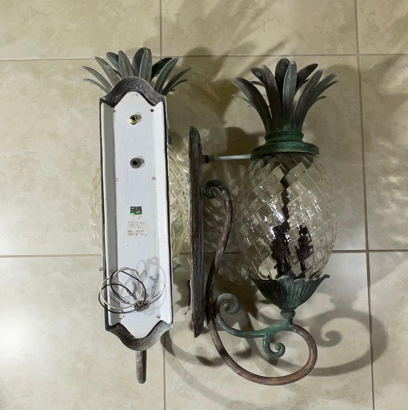 Large Pair of Bronze and Brass Pineapple Wall Lantern or Wall Sconces  For Sale 8