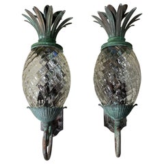 Large Pair of Bronze and Brass Pineapple Wall Lantern or Wall Sconces