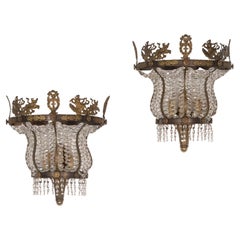 Large Pair of Bronze and Cut Glass Wall Lights
