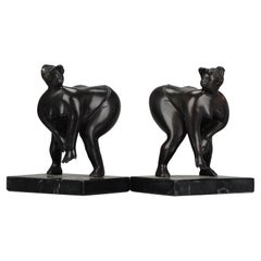 Large Pair of Bronze Bookstand Ladies Signed on the Base Michael, 20th Century