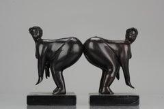 Large Pair of Bronze Bookstand Ladies Signed on the base Michael