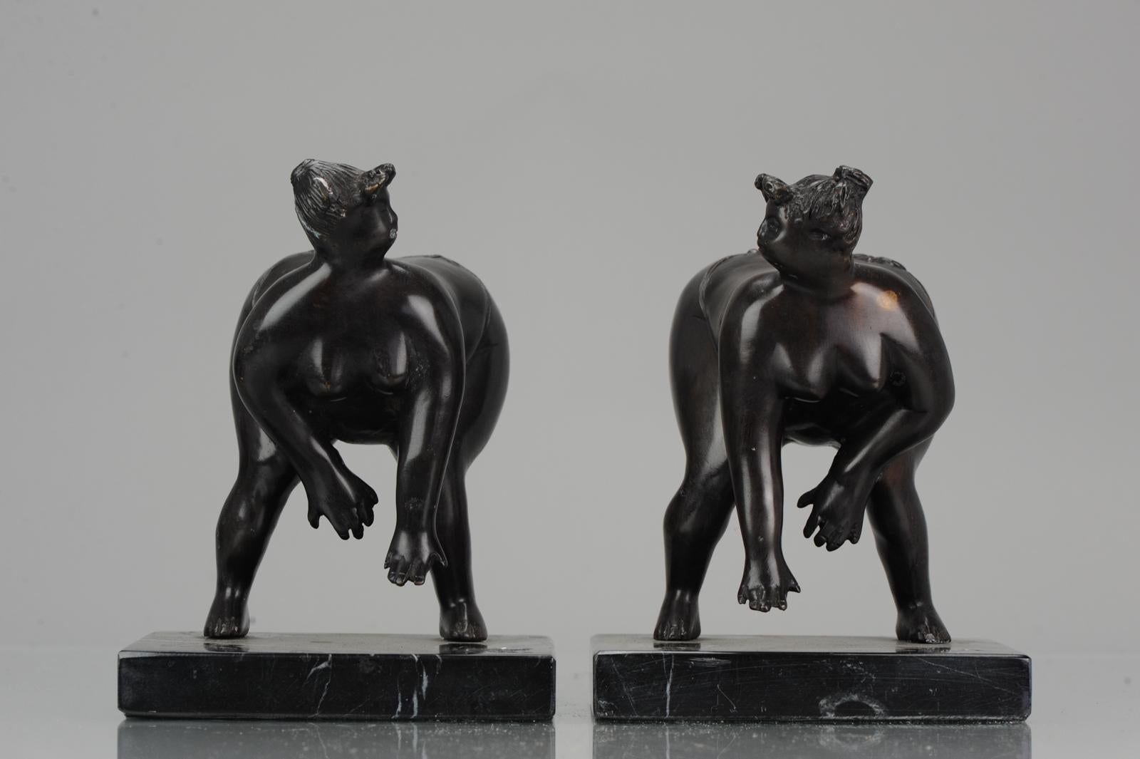 Dutch Large Pair of Bronze Bookstand Ladies Signed on the base Michael For Sale