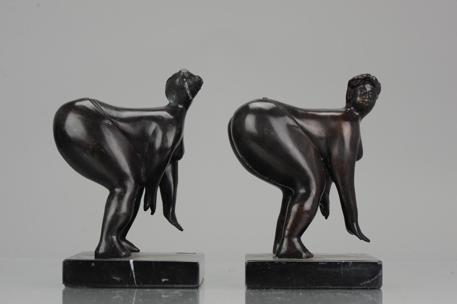 Porcelain Large Pair of Bronze Bookstand Ladies Signed on the base Michael For Sale