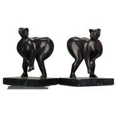 Large Pair of Bronze Bookstand Ladies Signed on the base Michael