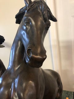 Large Pair of Bronze Horses on Marble Bases