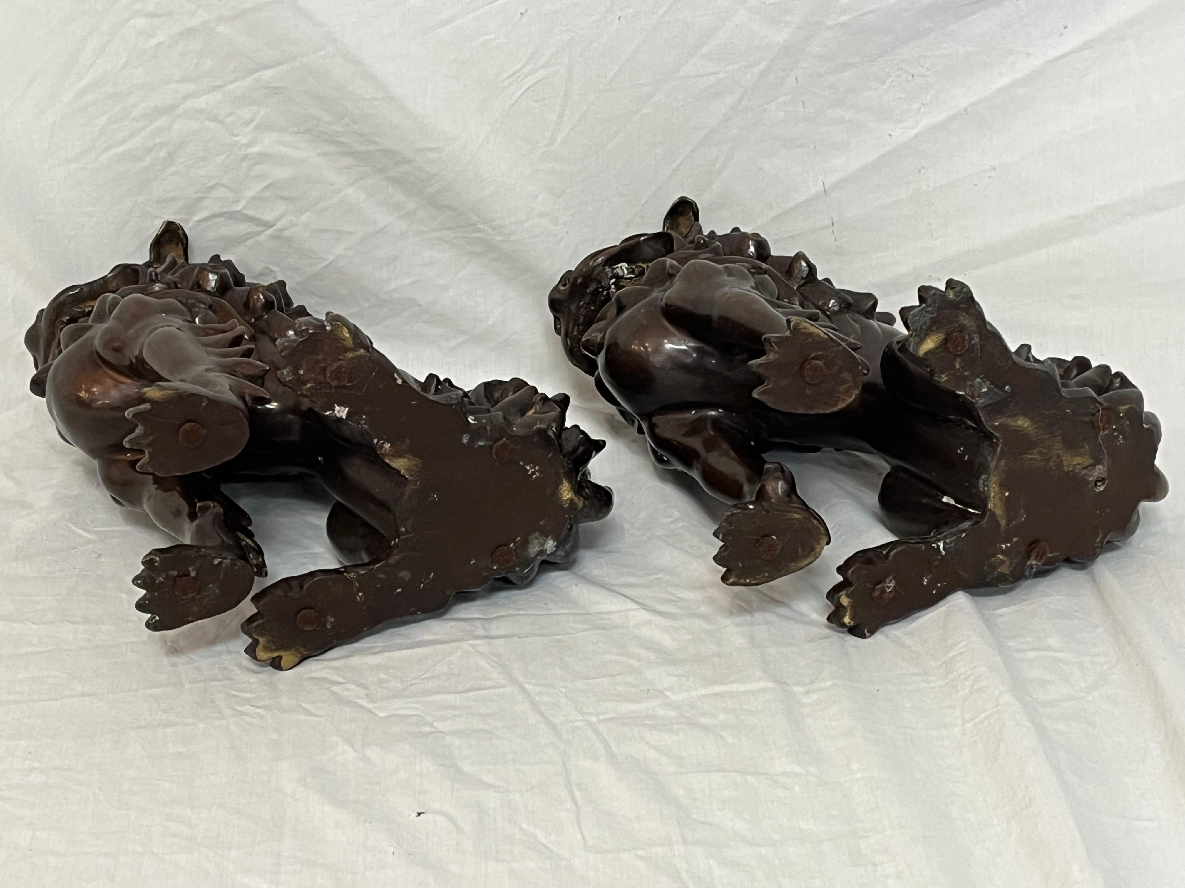 Large Pair of Bronze Lionized Shih Tzus Foo Dogs 20th Century Asian Sculptures For Sale 9