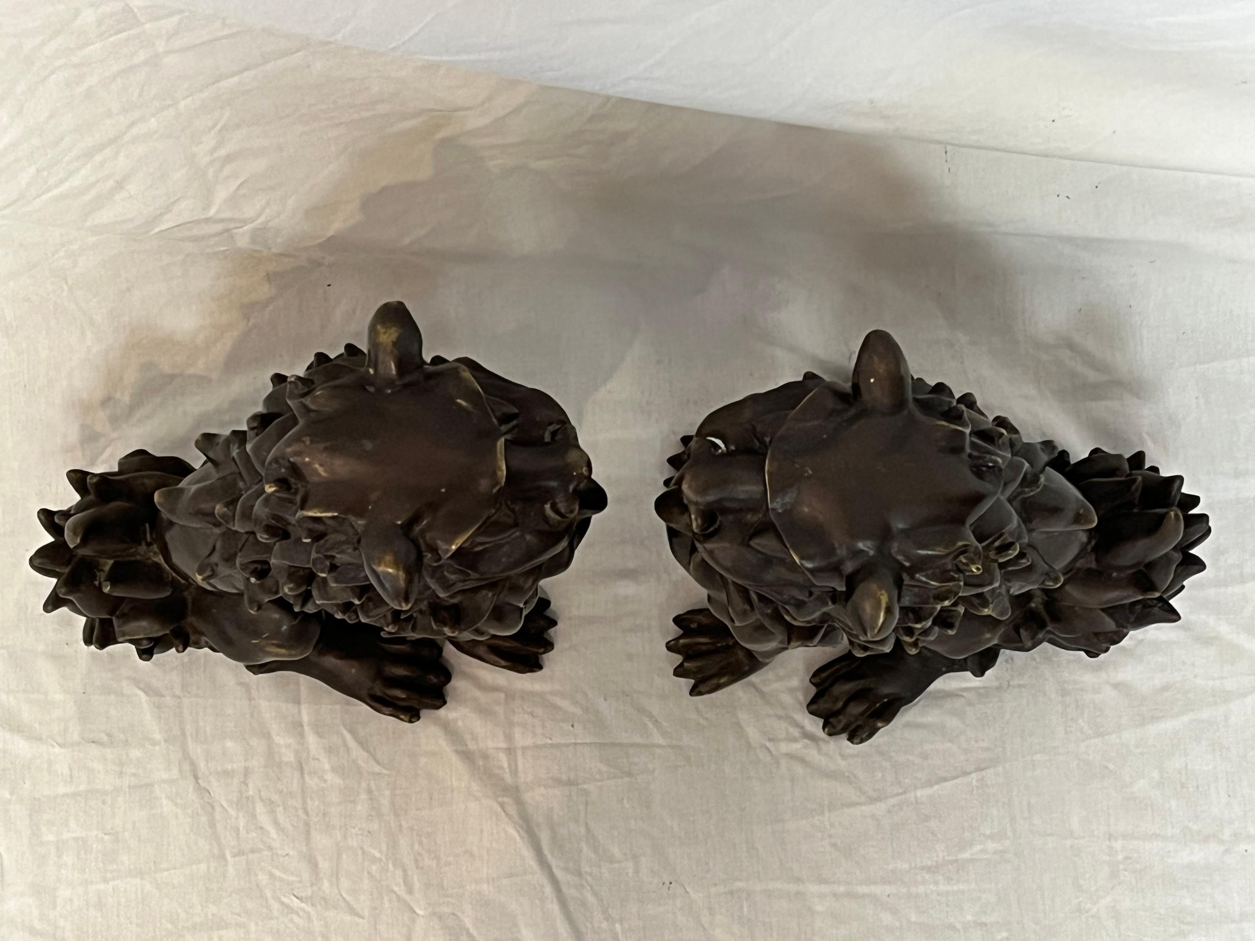 Large Pair of Bronze Lionized Shih Tzus Foo Dogs 20th Century Asian Sculptures For Sale 16