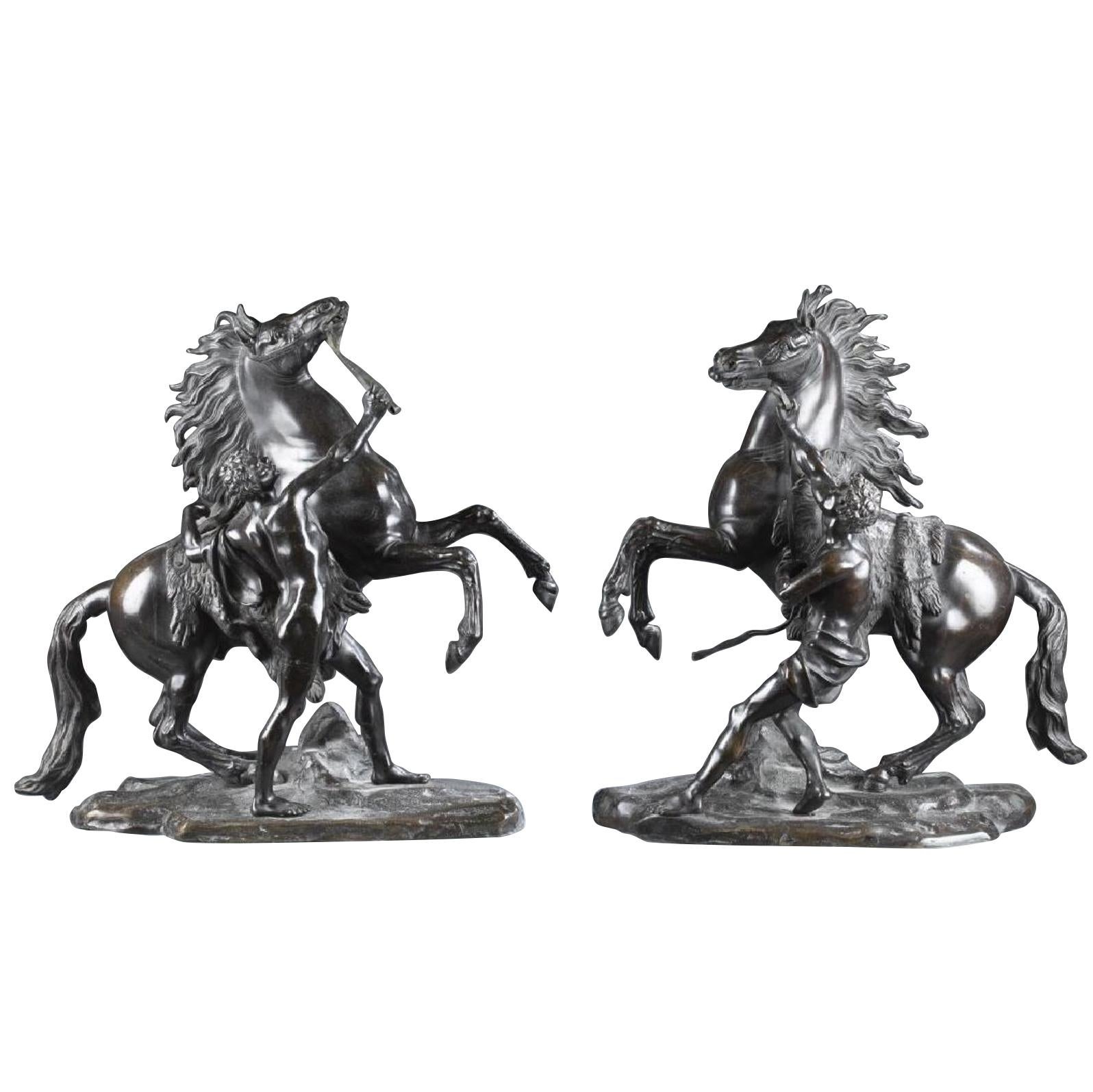  Large Pair of Bronze Marly Horses For Sale