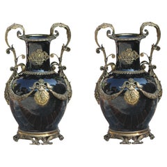 Large Pair of Bronze Mounted Porcelain Vases
