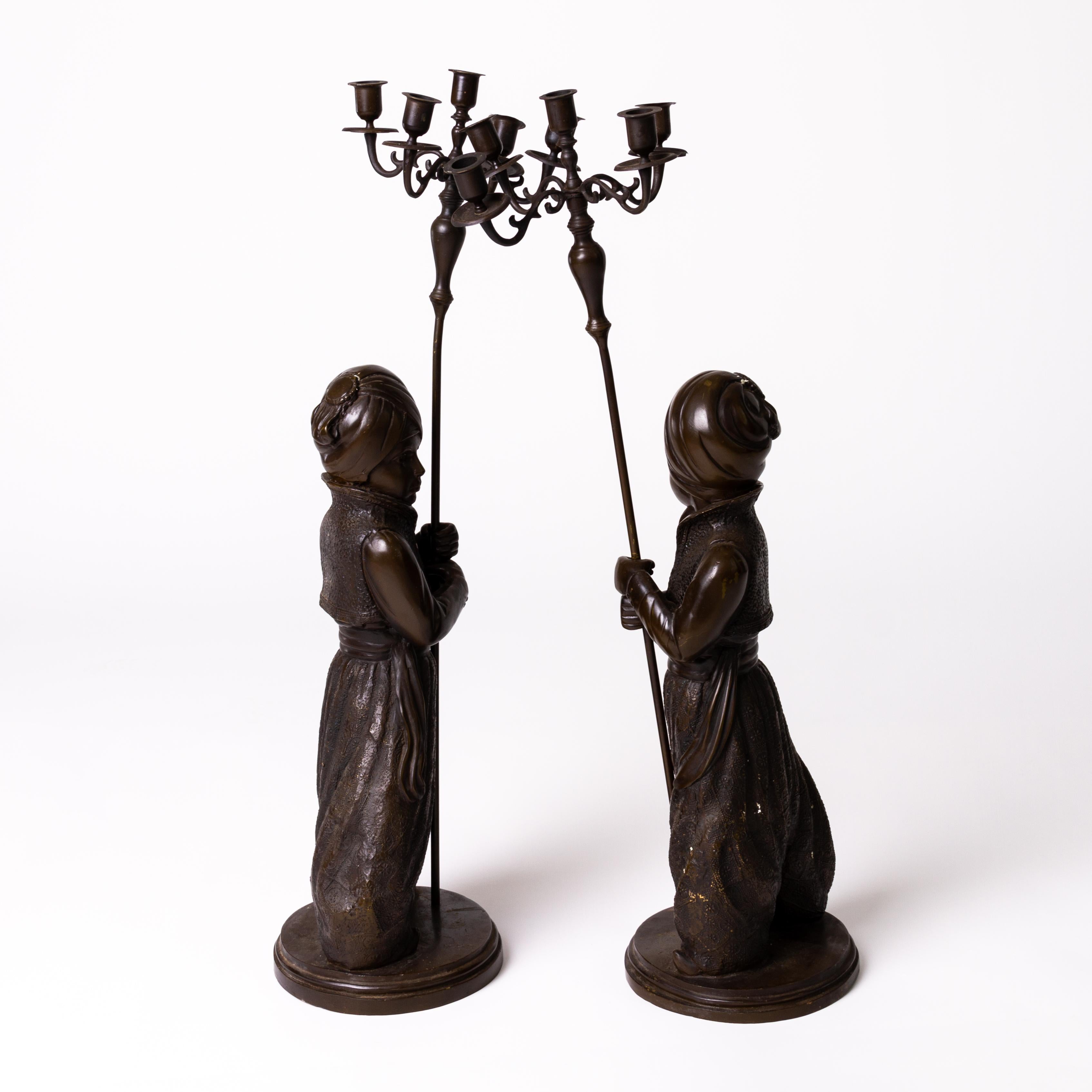 Large Pair of Bronze Orientalist Sculptures Candelabras 19th Century In Good Condition In Nottingham, GB