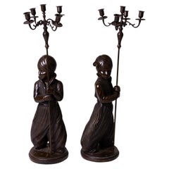 Grande paire de candélabres orientalistes en bronze du 19ème siècle