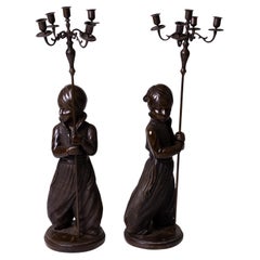 Large Pair of Bronze Orientalist Sculptures Candelabras 19th Century