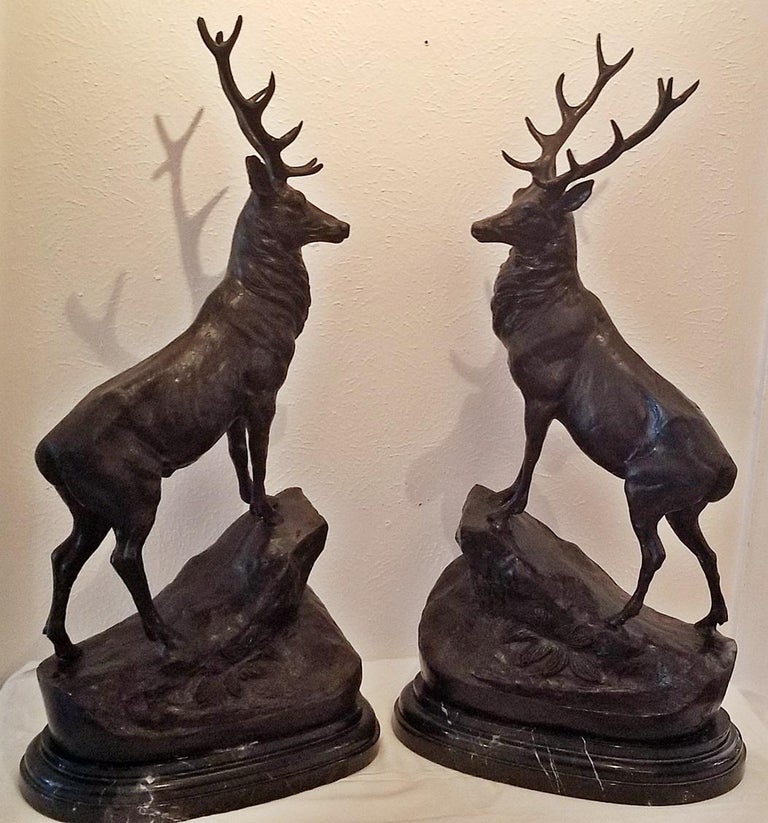 Large Pair of Bronze Stags after Jules Moigneiz For Sale at 1stdibs