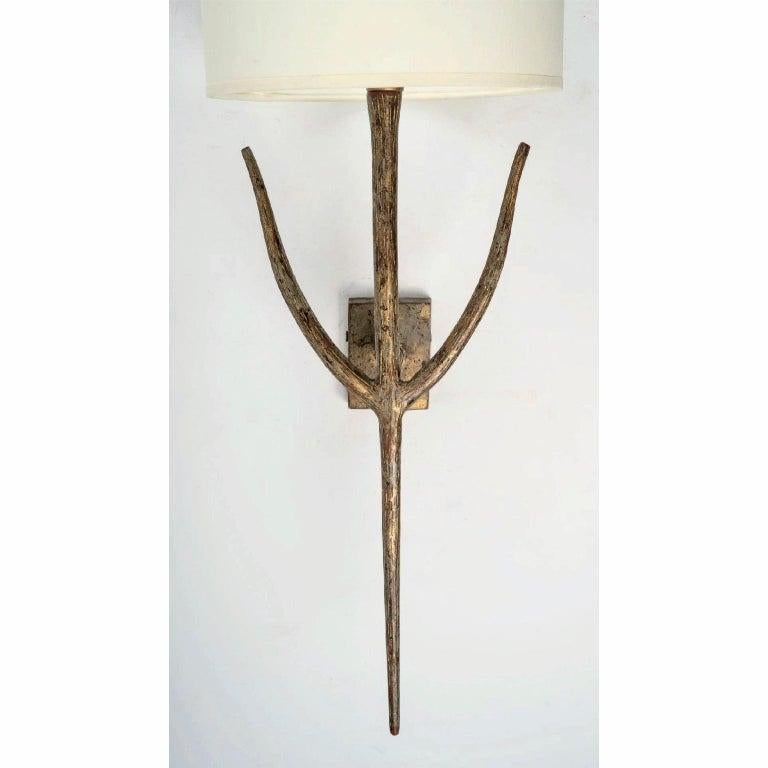 Large Pair of Bronze Wall Lights by Franco Lapini for Porta Romana, 1980 In Good Condition In Saint-Ouen, FR