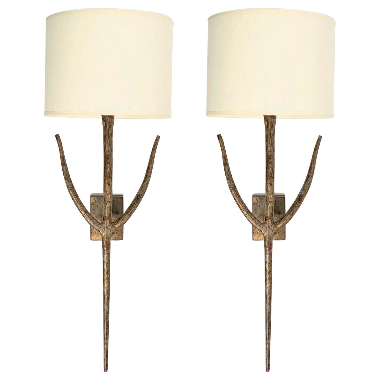 Large Pair of Bronze Wall Lights by Franco Lapini for Porta Romana 1980