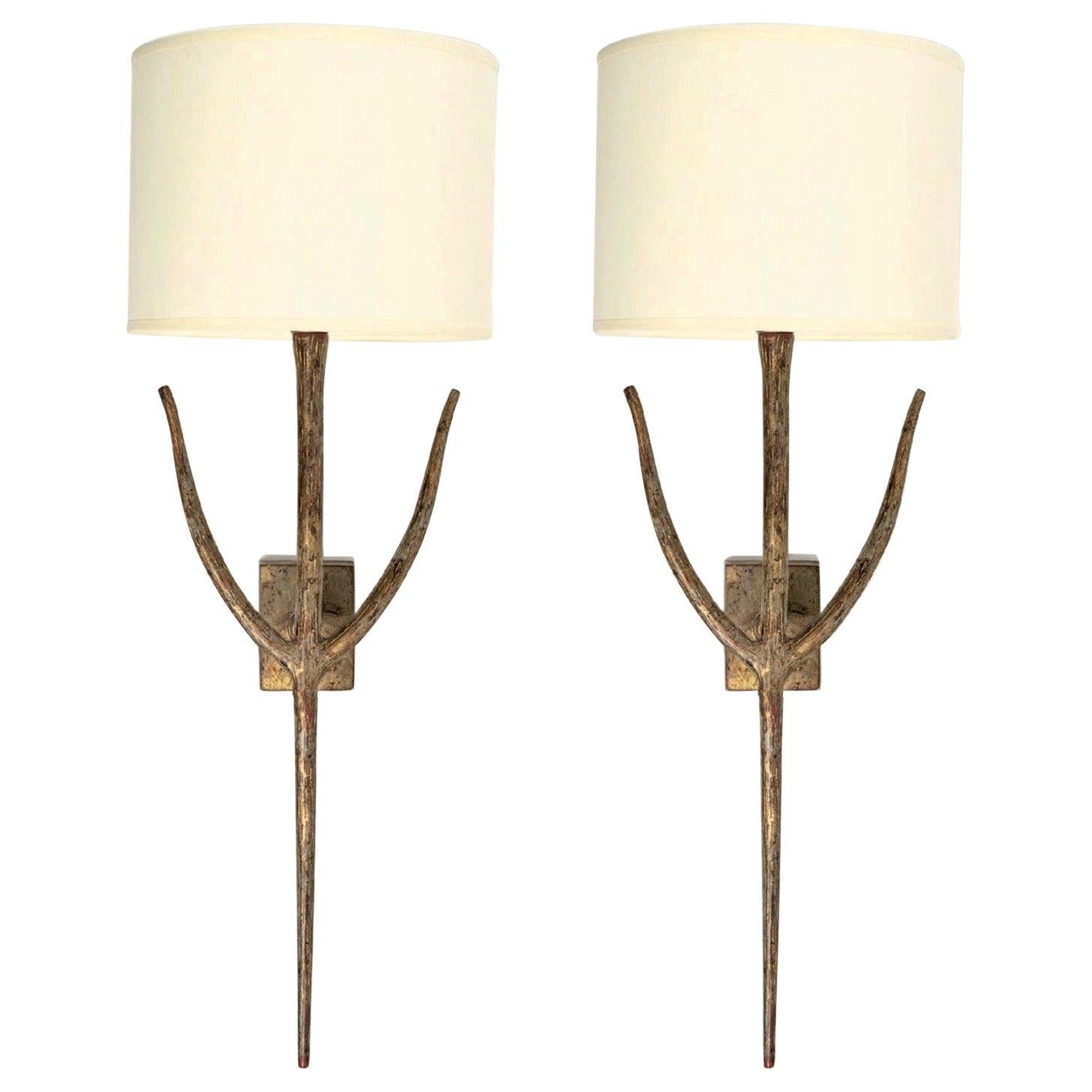 Large Pair of Bronze Wall Lights by Franco Lapini for Porta Romana, 1980