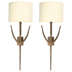 Large Pair of Bronze Wall Lights by Franco Lapini for Porta Romana, 1980