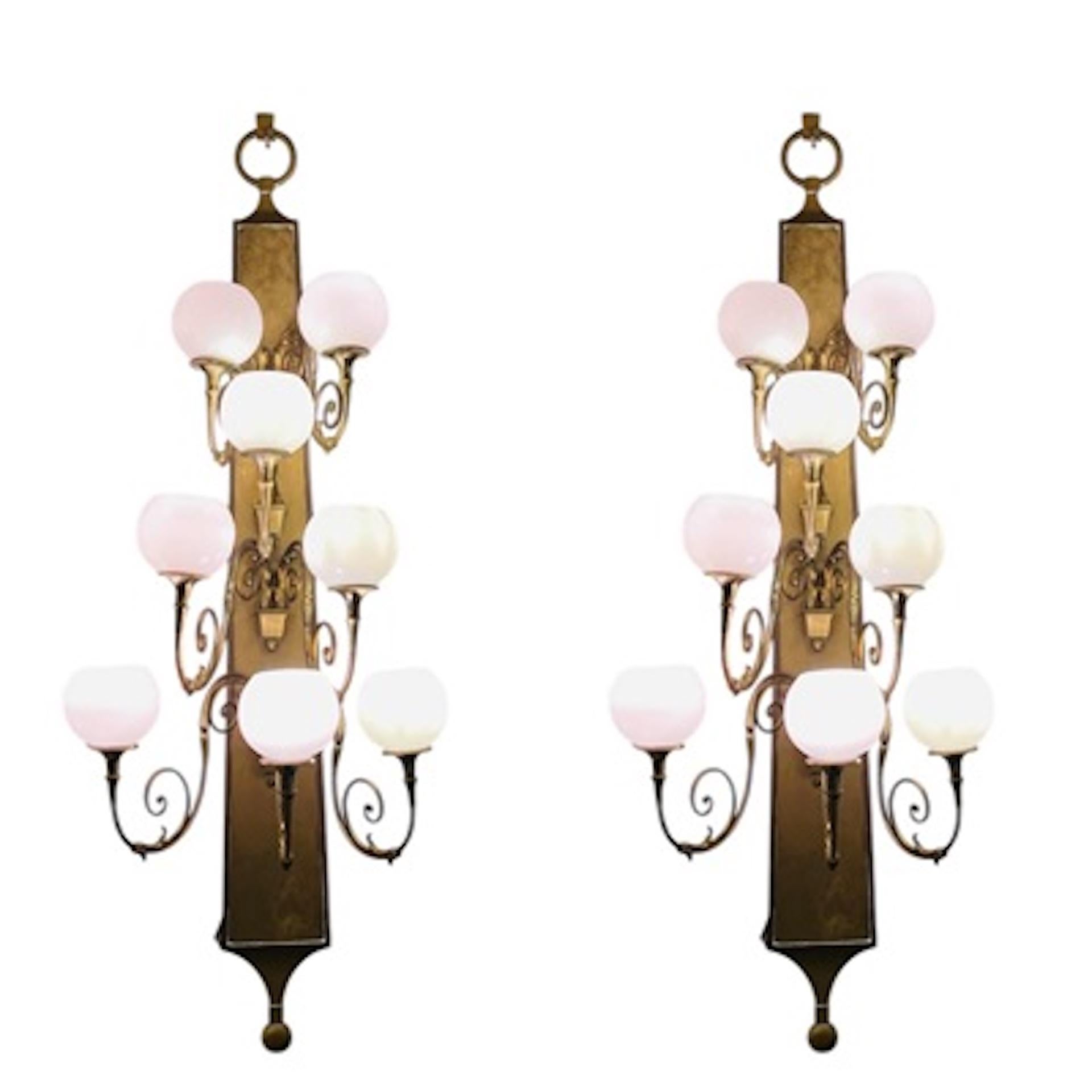 Art Nouveau Large Pair Of Bronze Wall Lights, Circa 1920, 
