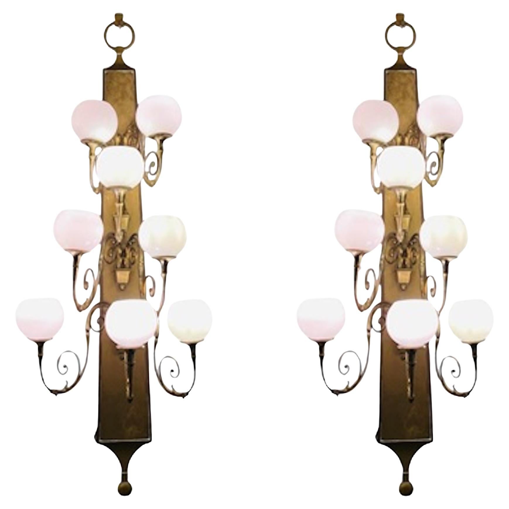 Large Pair Of Bronze Wall Lights, Circa 1920, "Hotel Métropole, Brussels"Flag For Sale